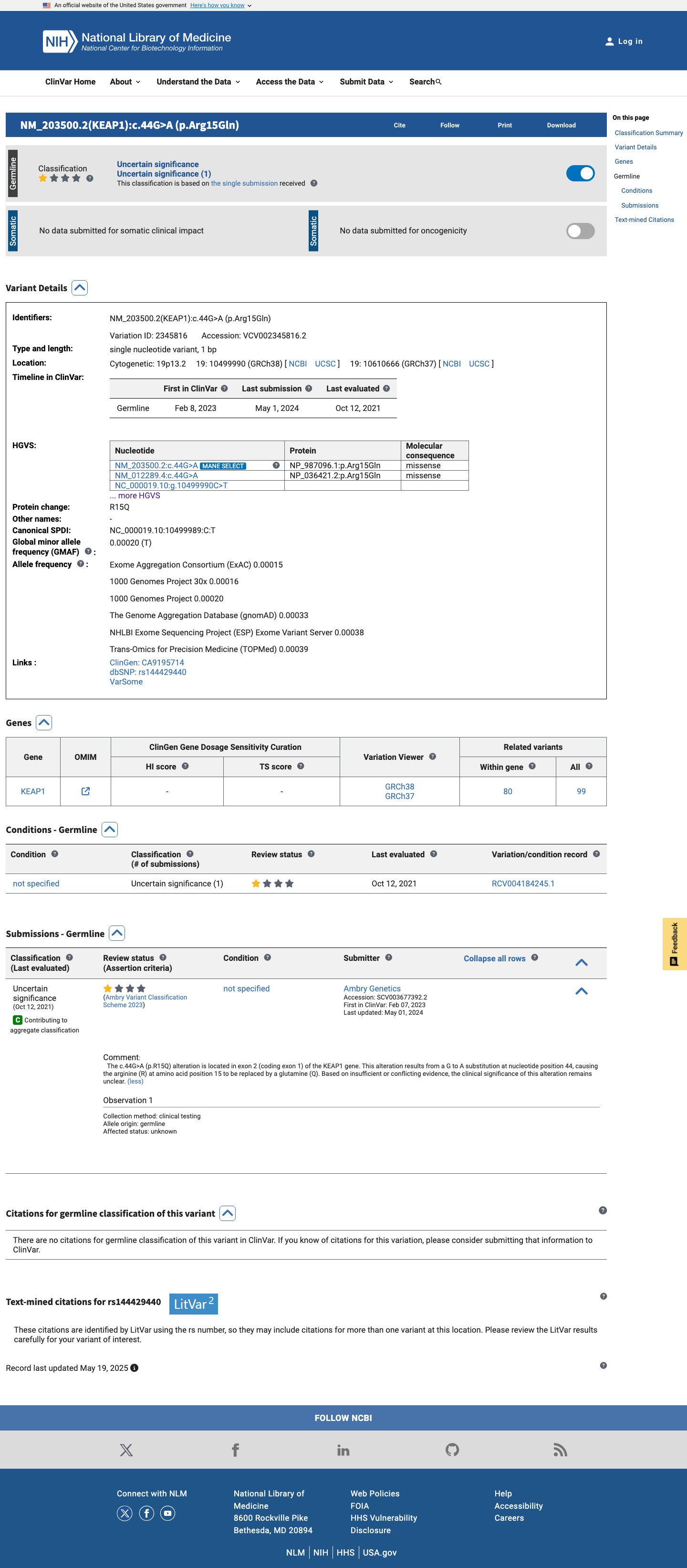 ClinVar screenshot