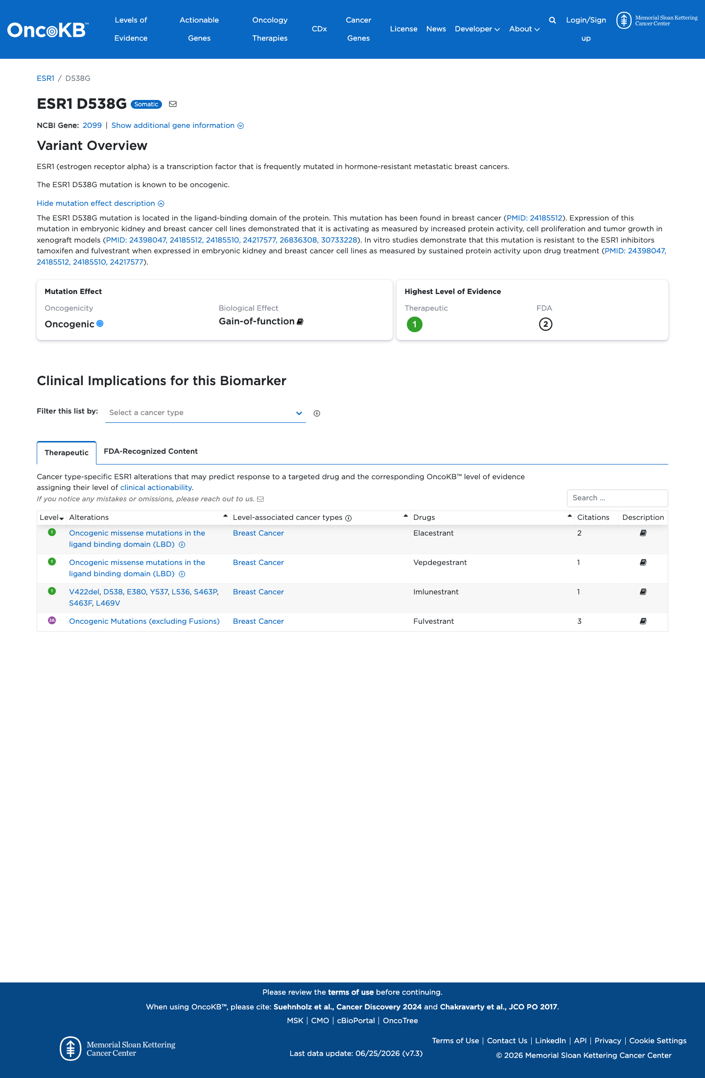 Functional / OncoKB screenshot