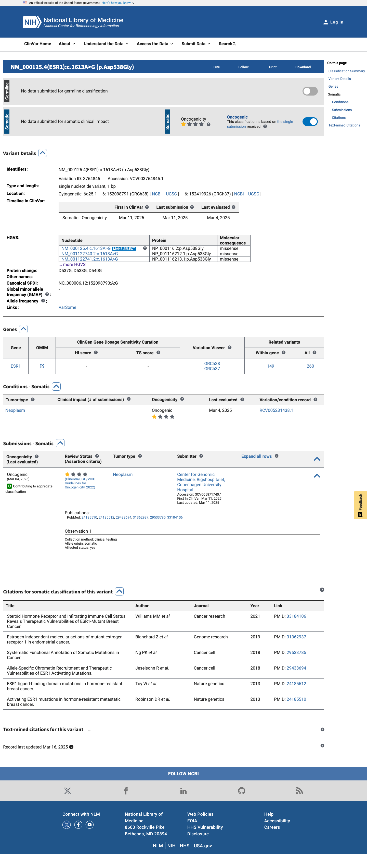 ClinVar screenshot