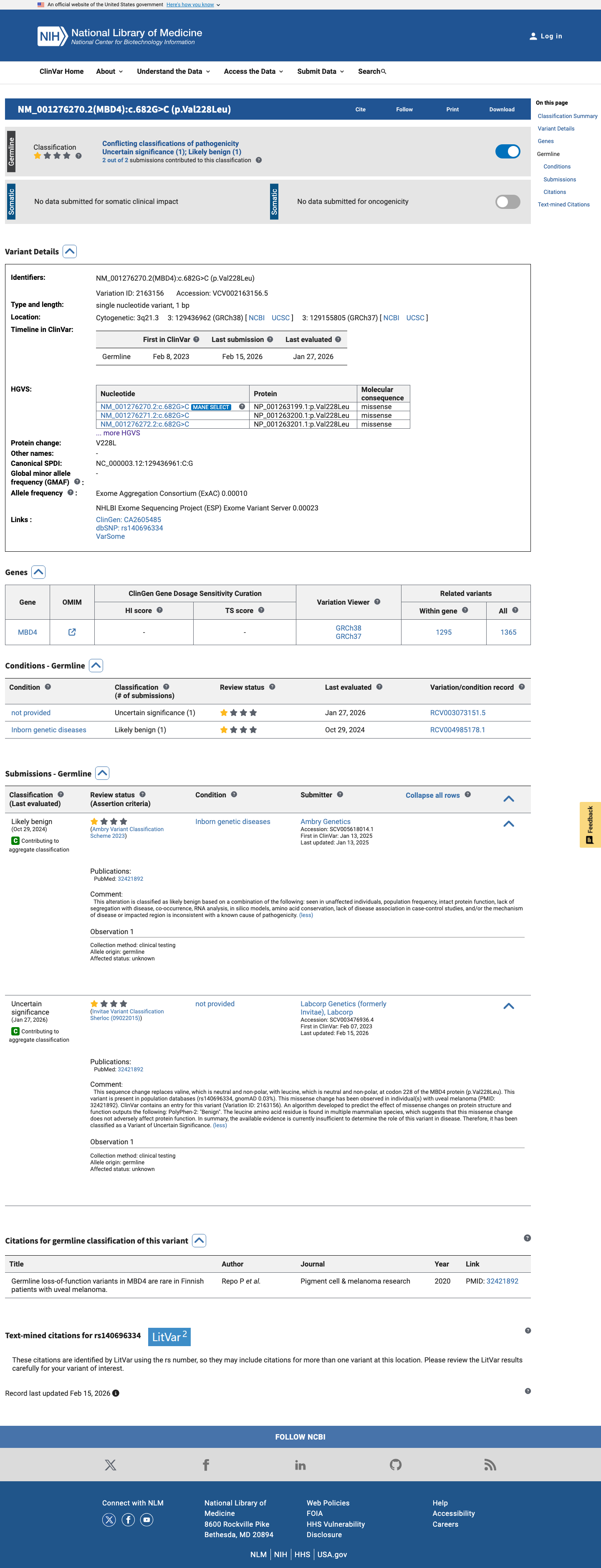 ClinVar screenshot