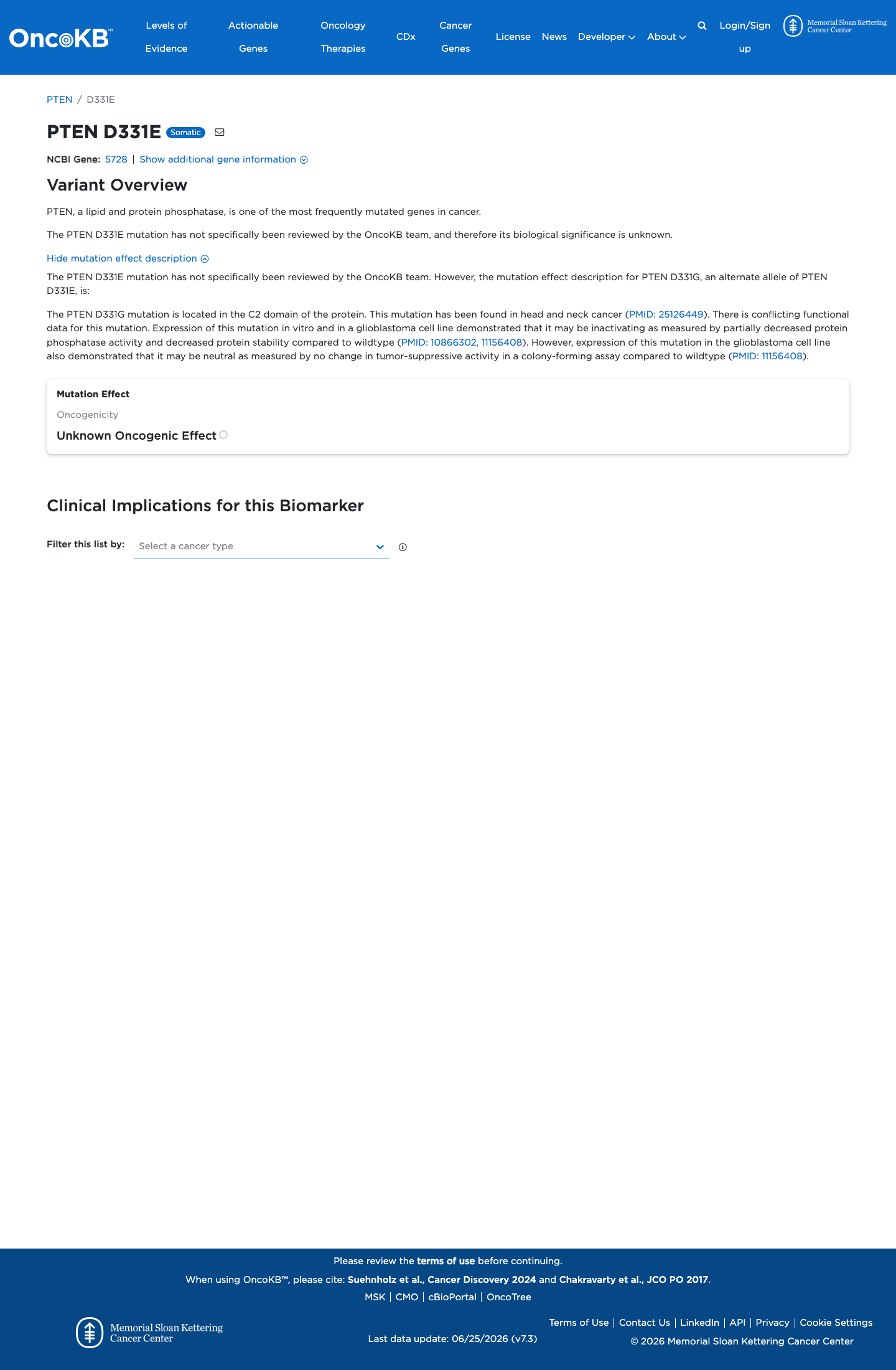 Functional / OncoKB screenshot