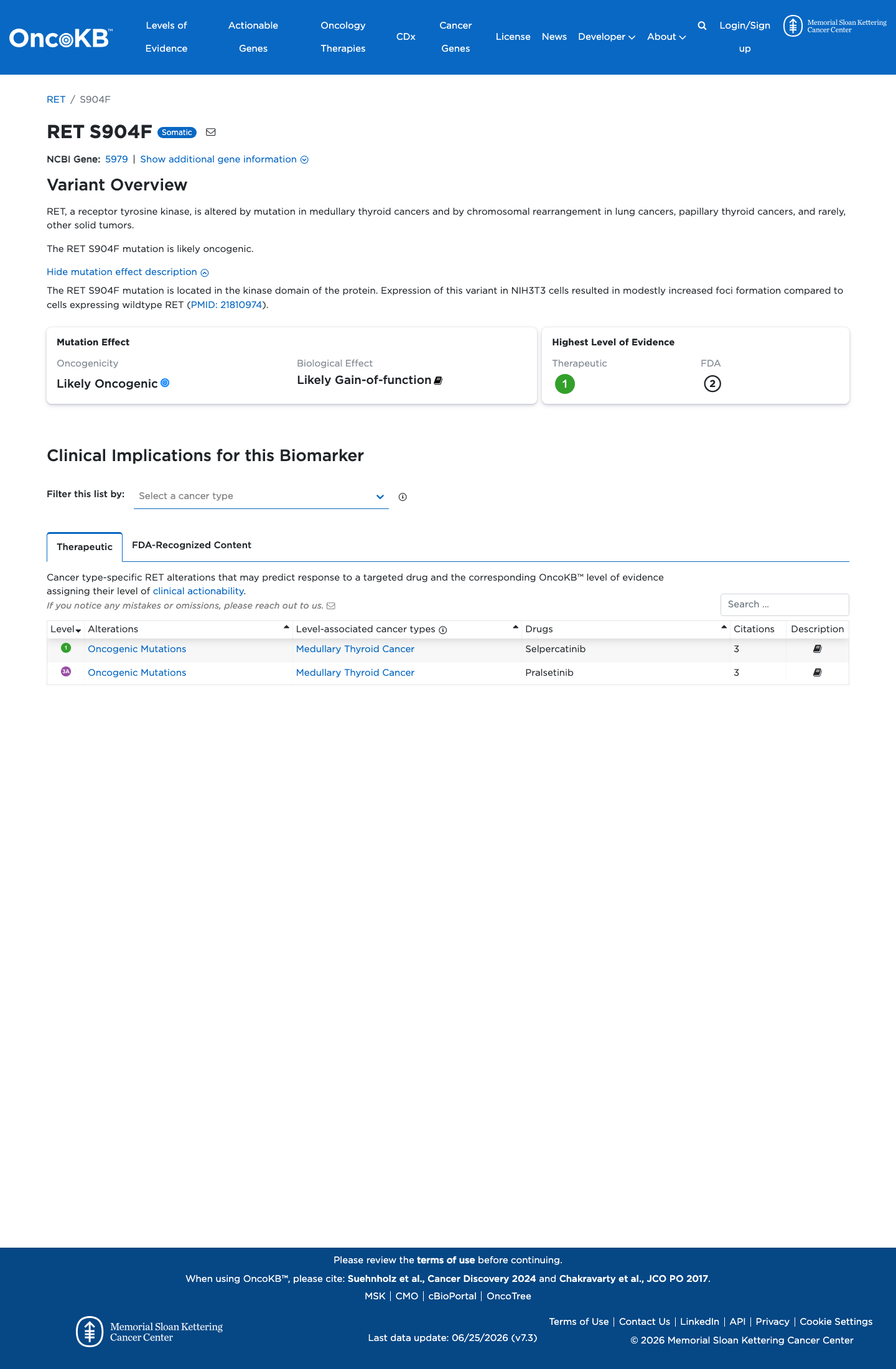 Functional / OncoKB screenshot