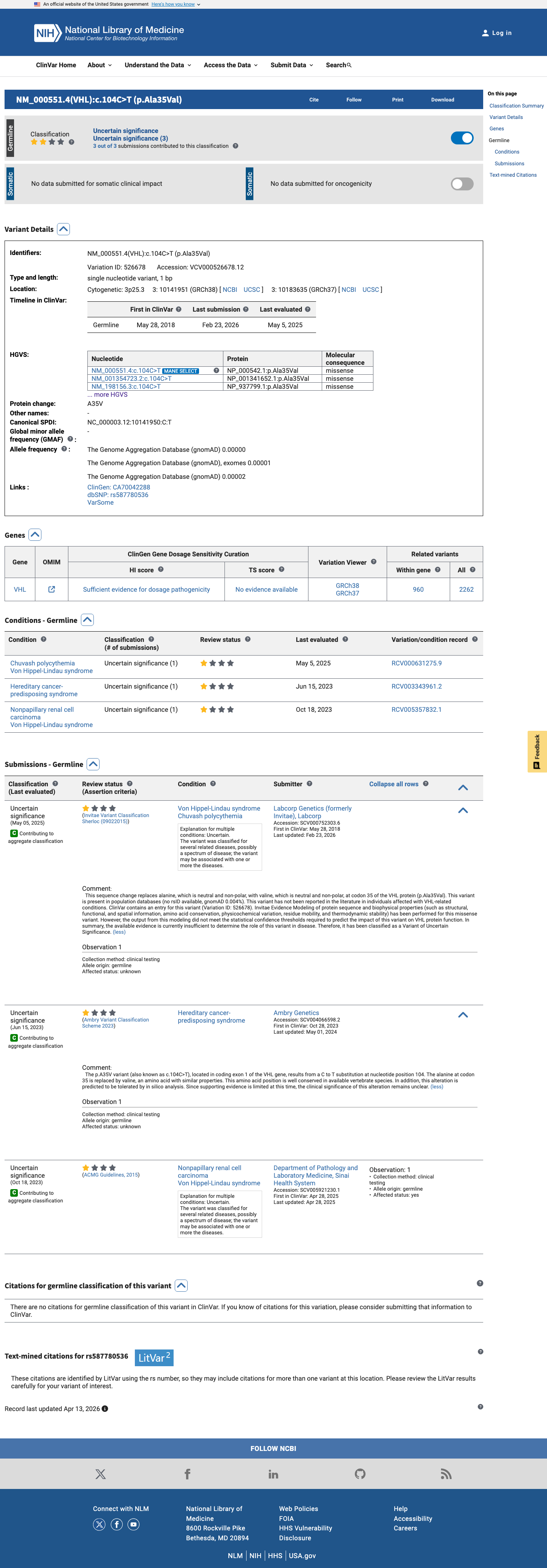ClinVar screenshot