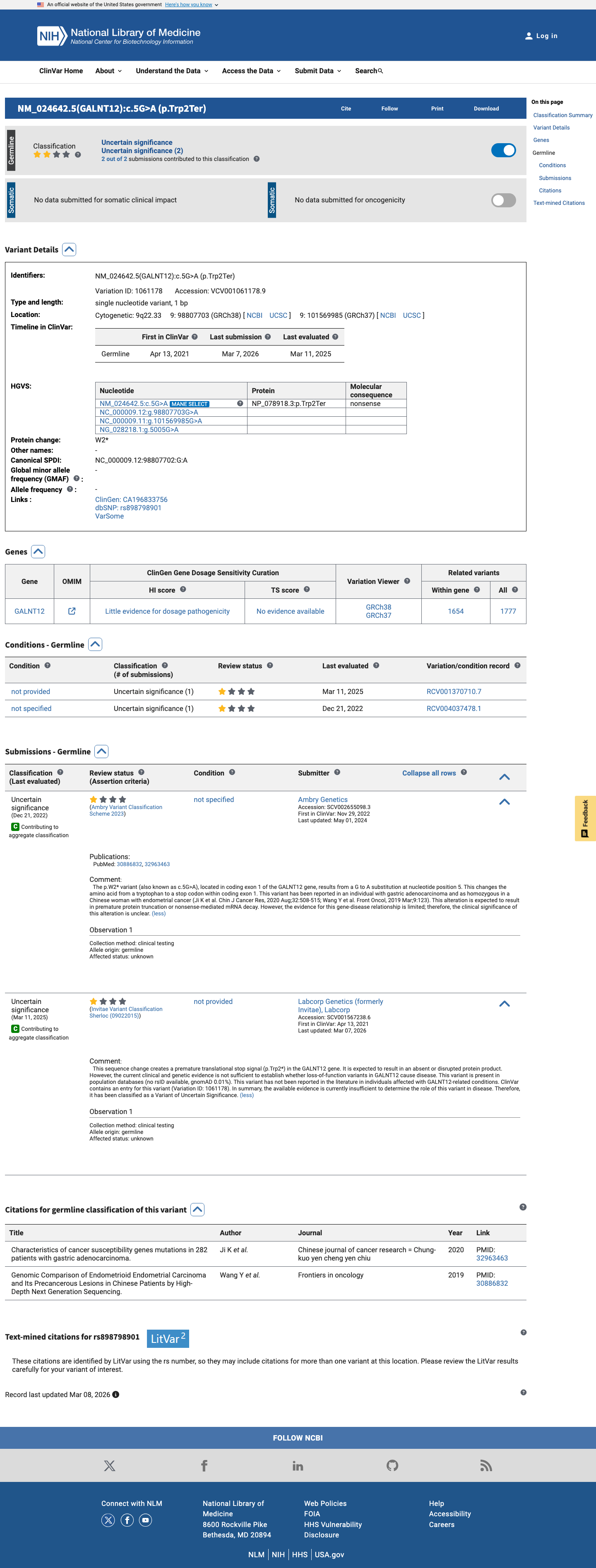 ClinVar screenshot