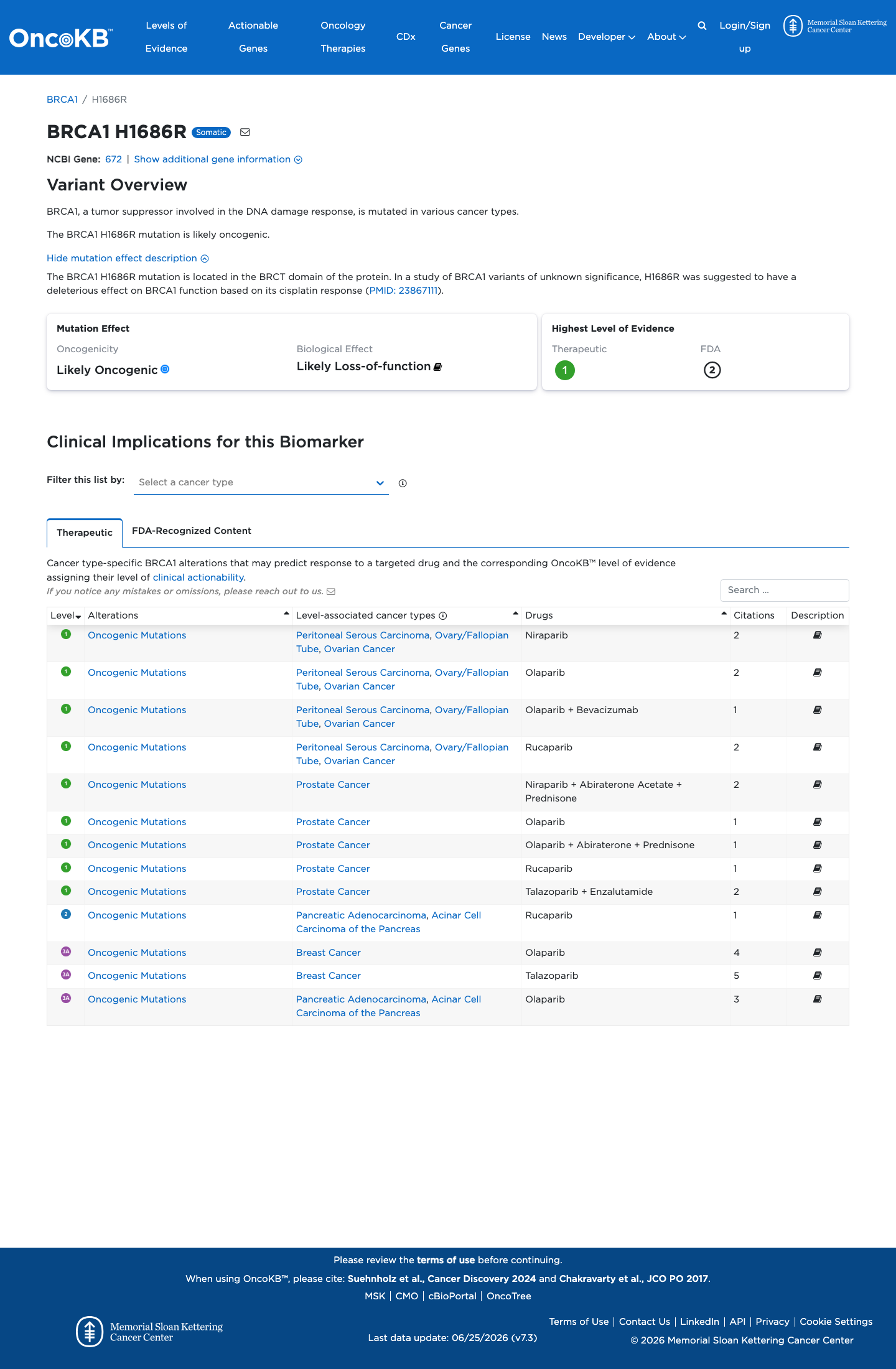 Functional / OncoKB screenshot