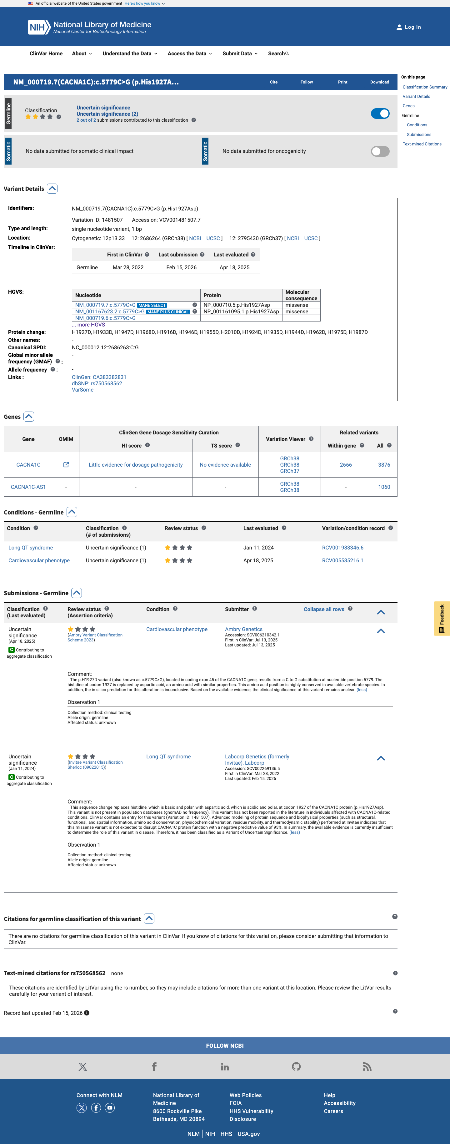 ClinVar screenshot