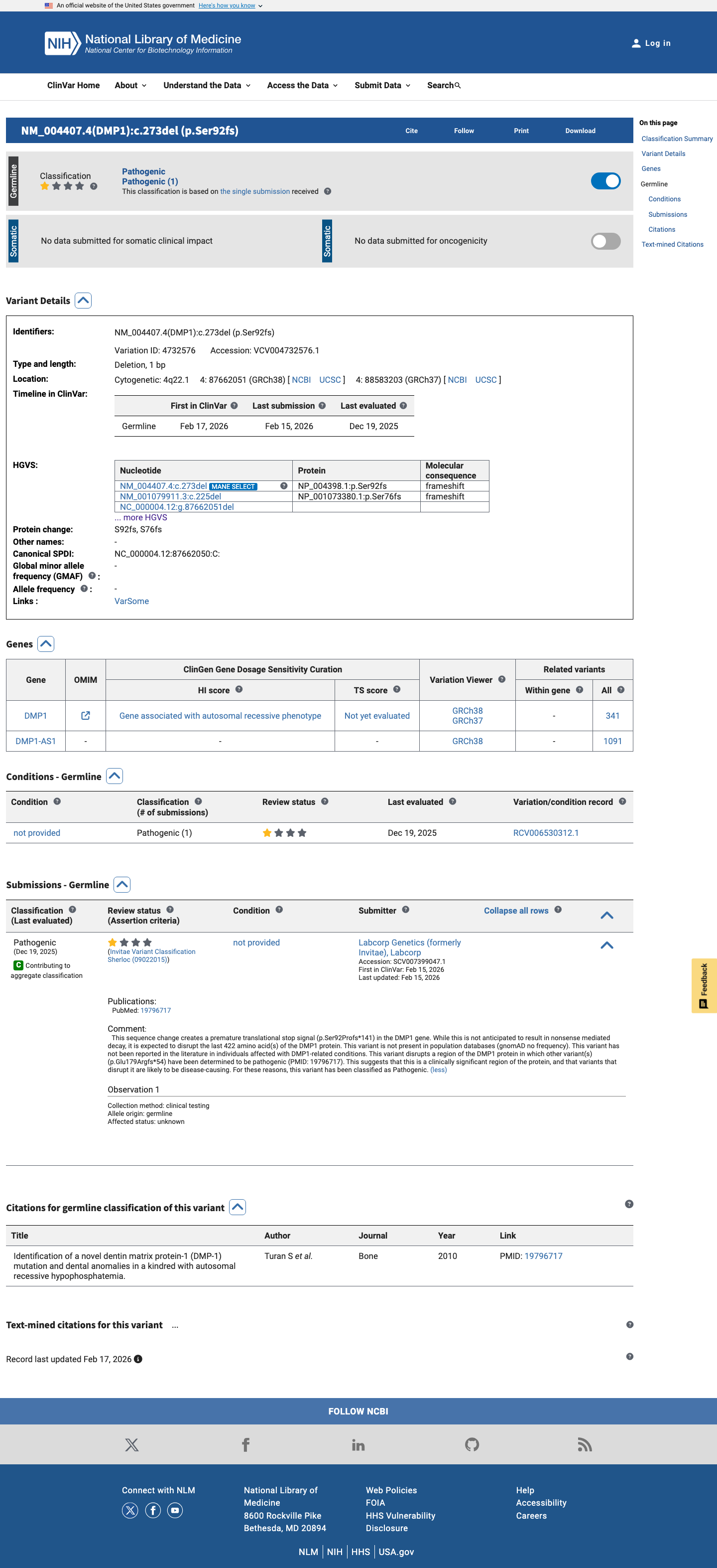 ClinVar screenshot