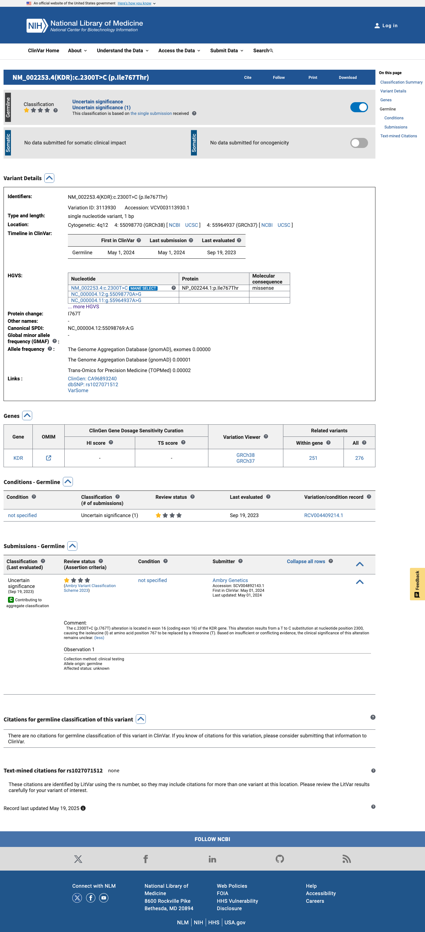 ClinVar screenshot