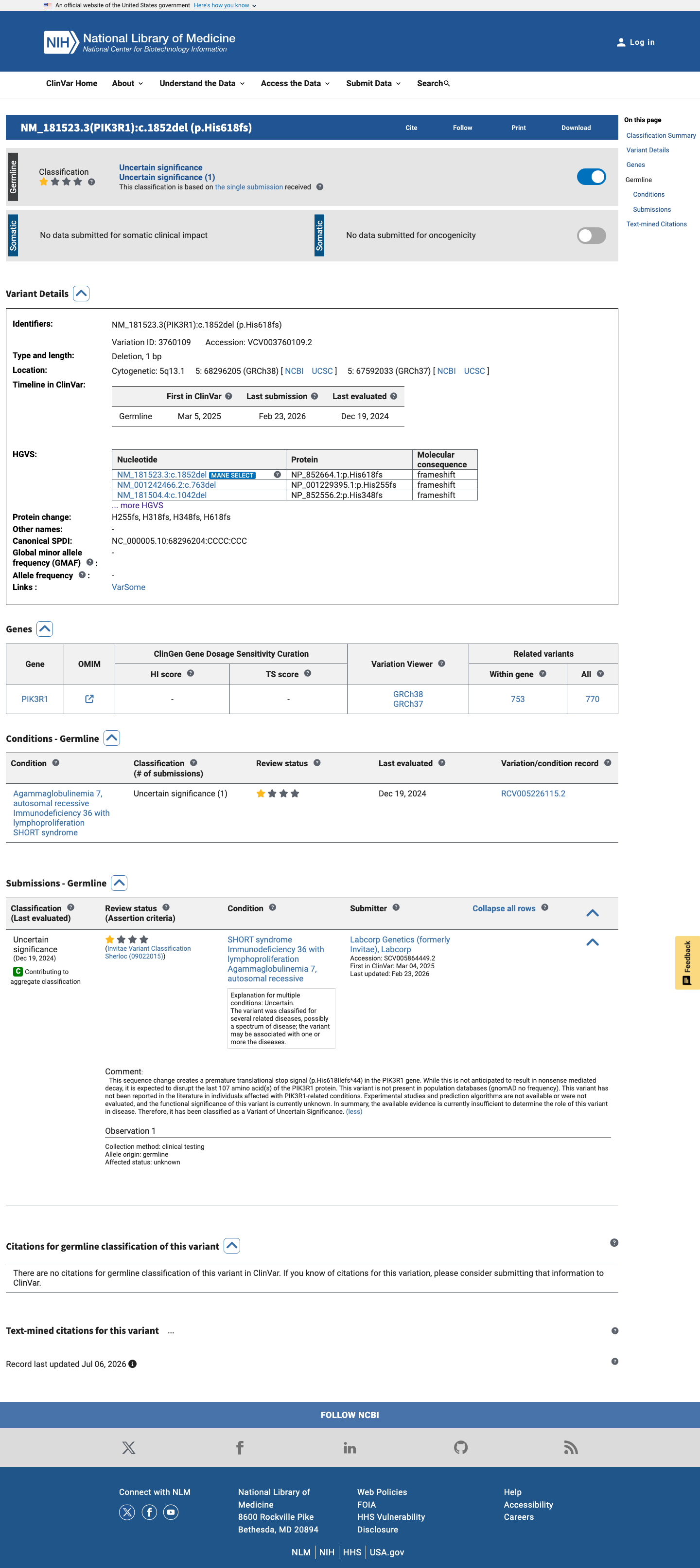 ClinVar screenshot