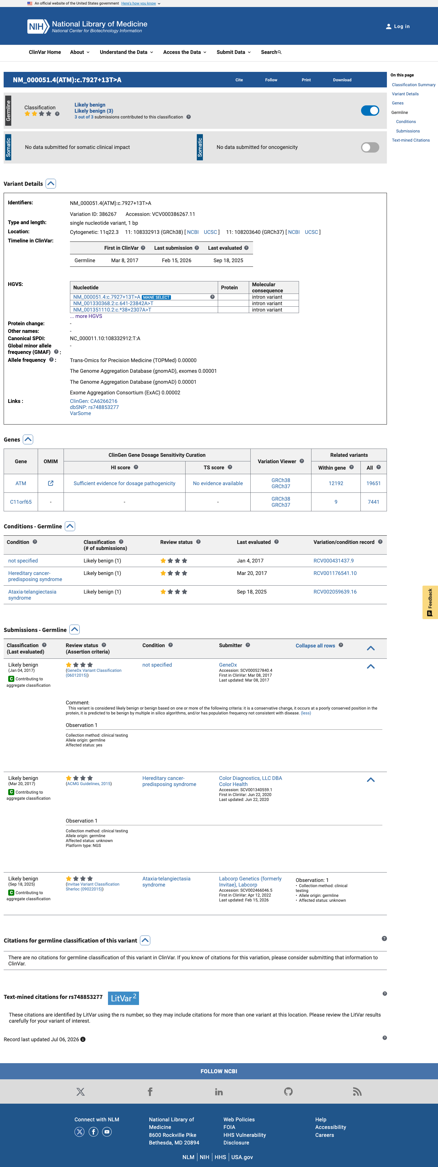 ClinVar screenshot