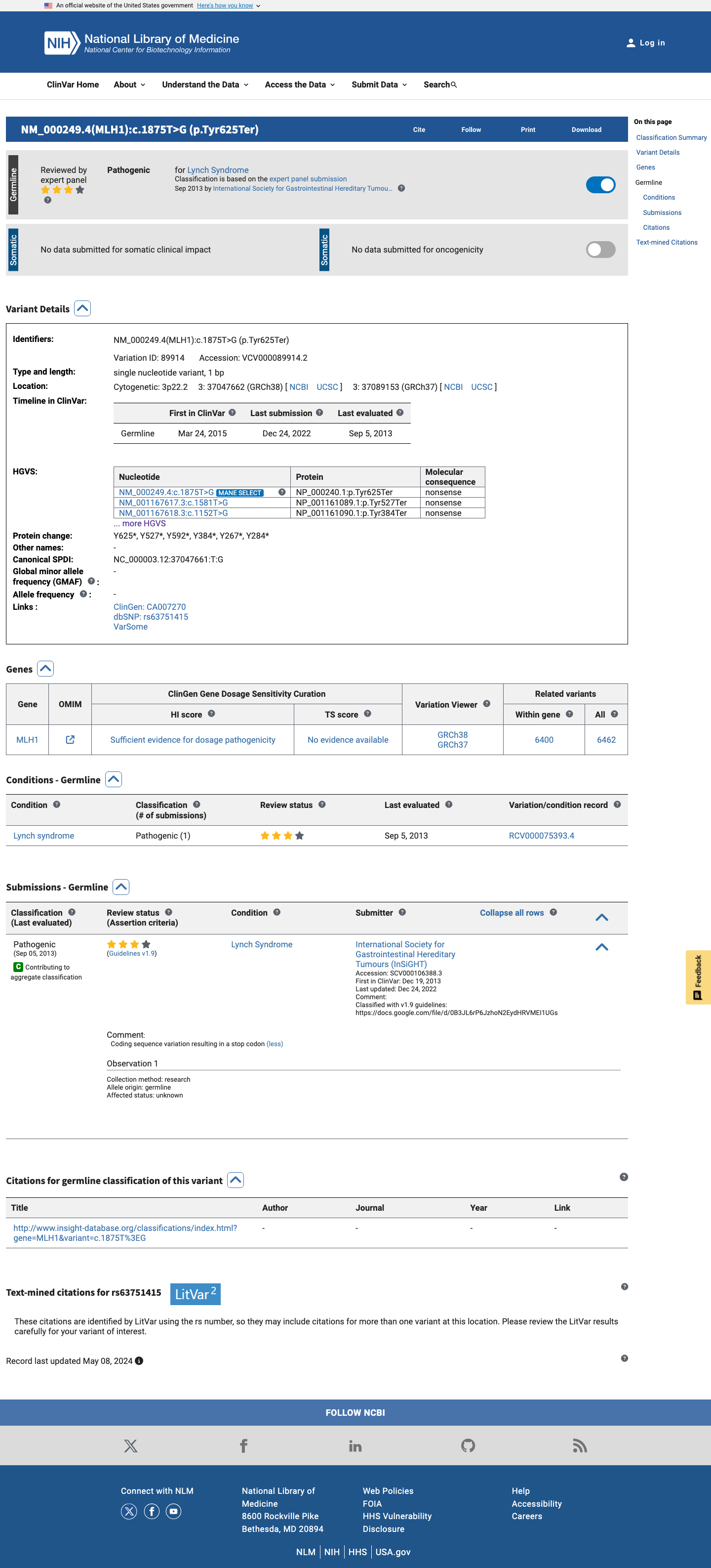 ClinVar screenshot