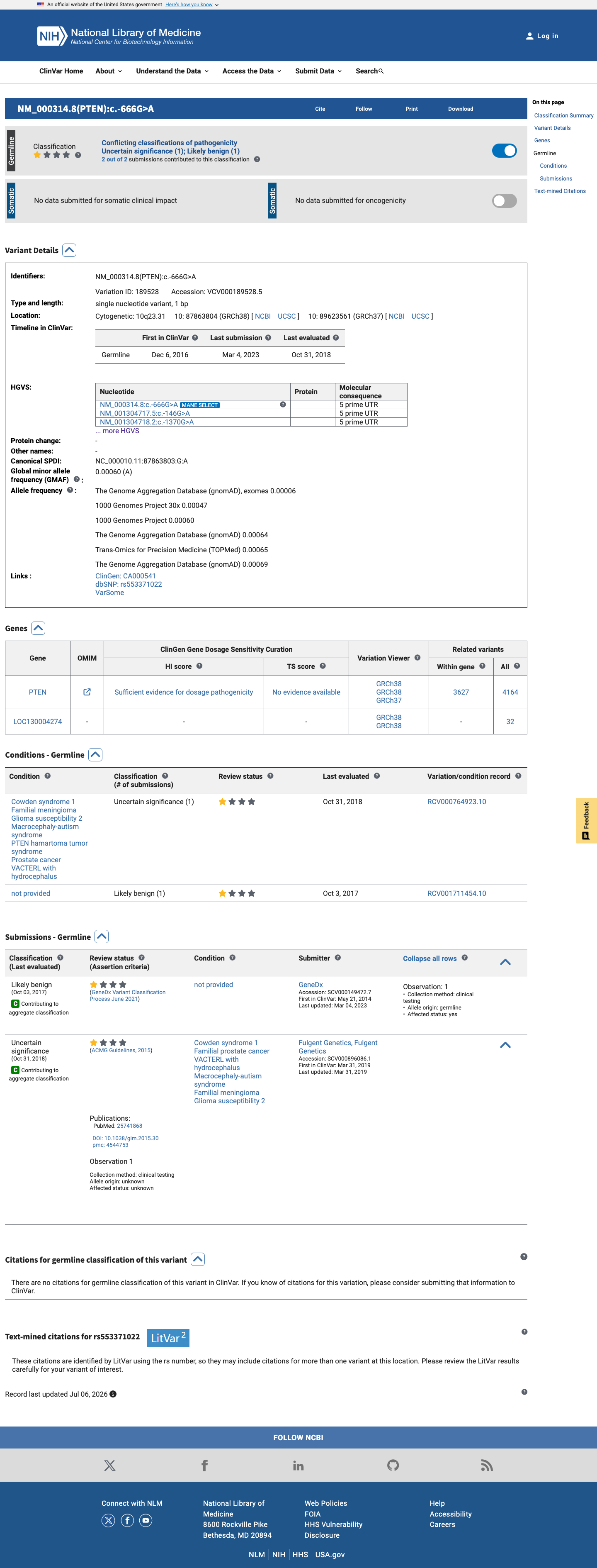 ClinVar screenshot