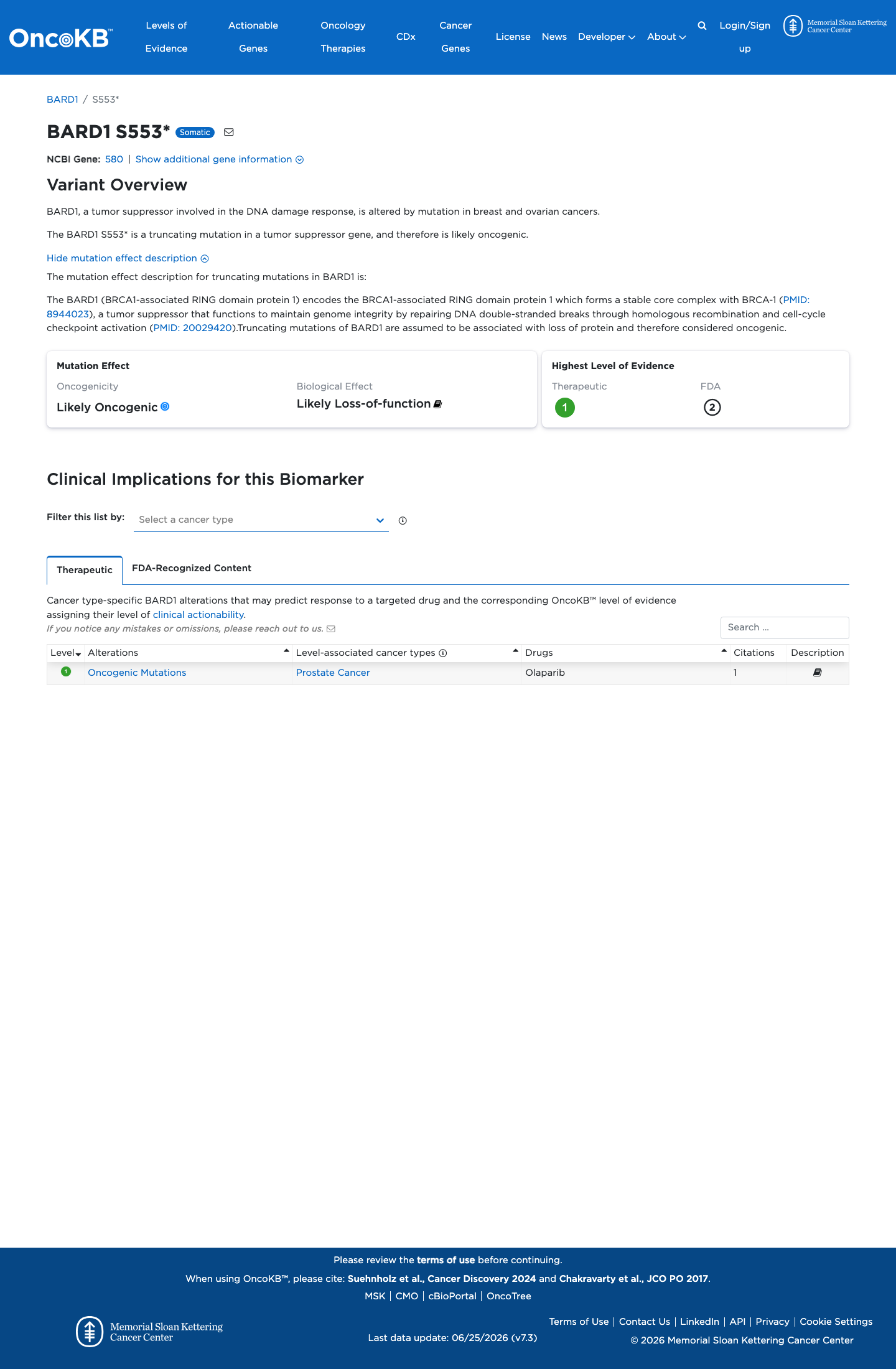 Functional / OncoKB screenshot