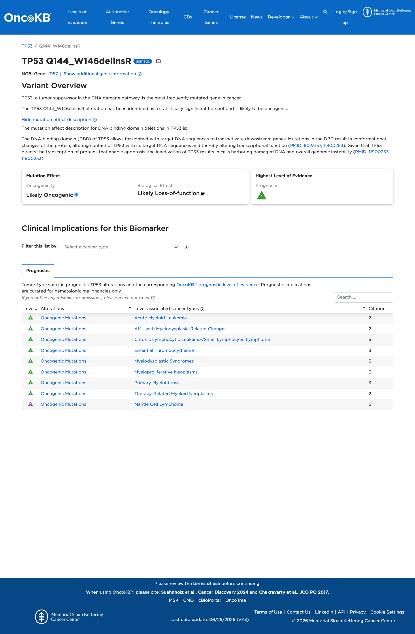 Functional / OncoKB screenshot