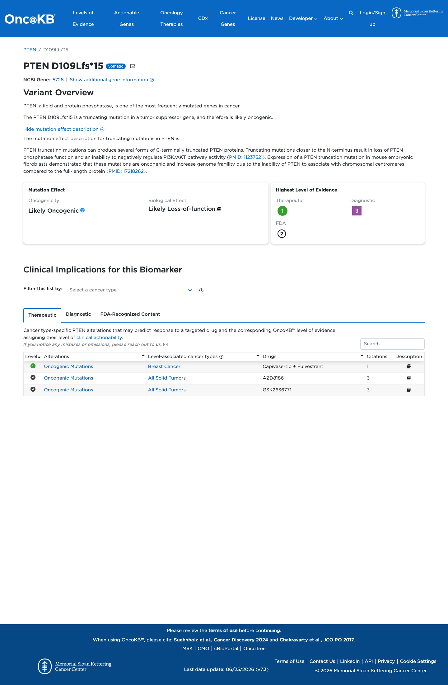 Functional / OncoKB screenshot