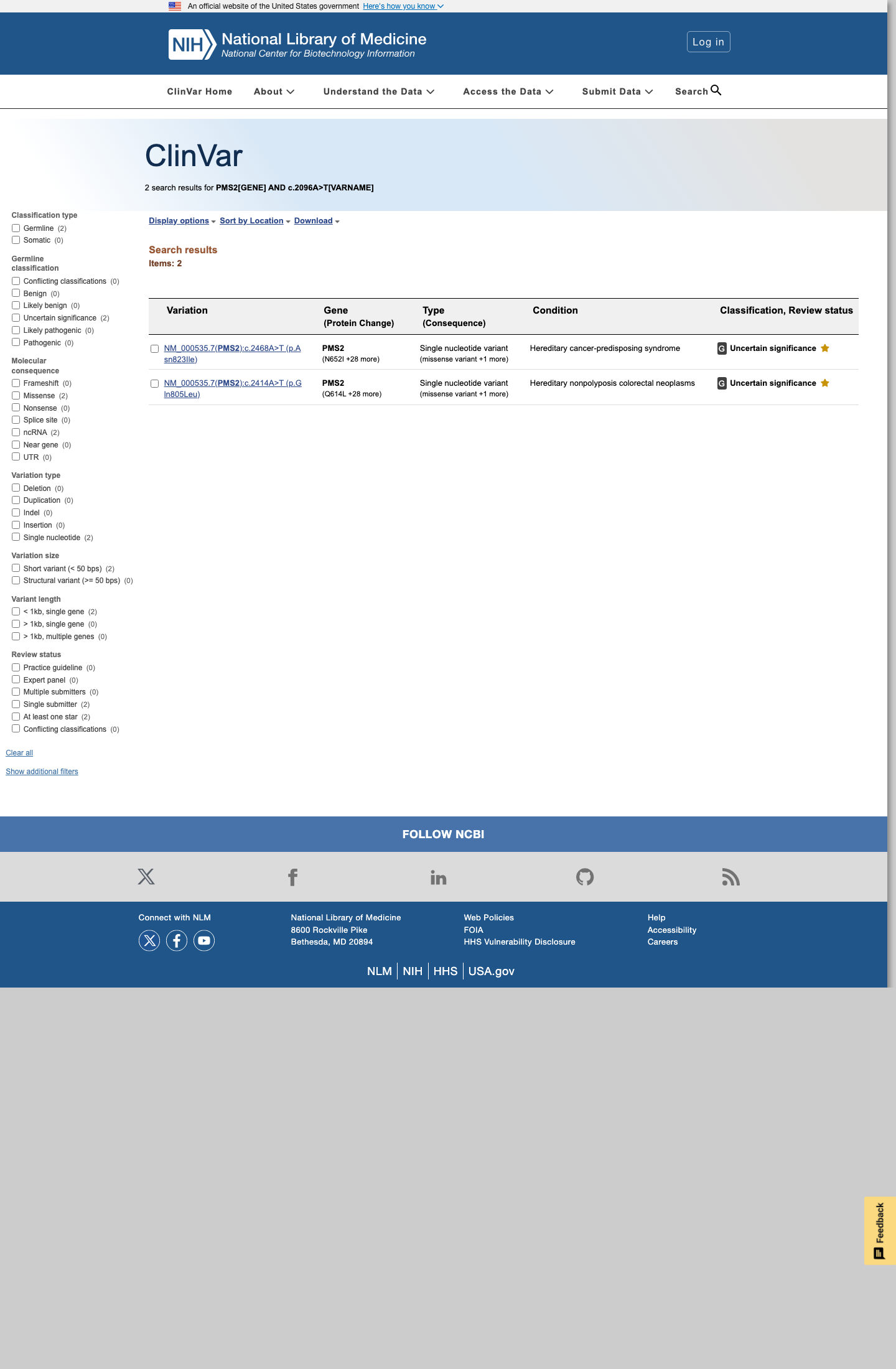 ClinVar screenshot