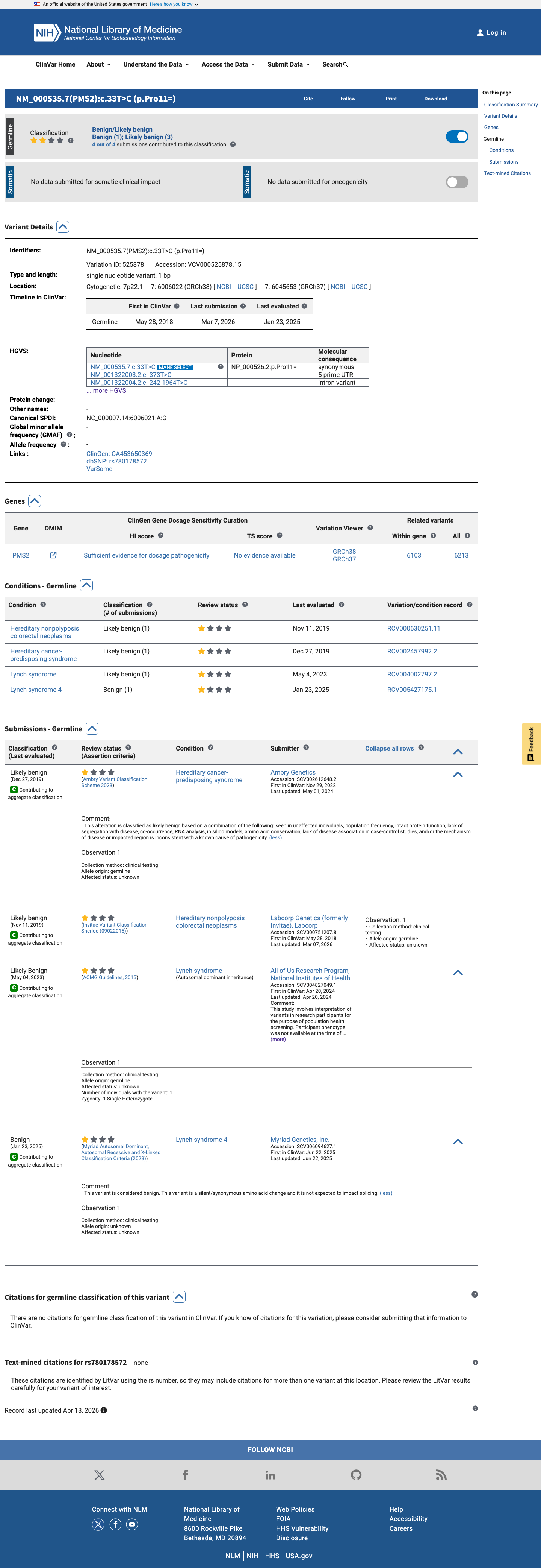 ClinVar screenshot
