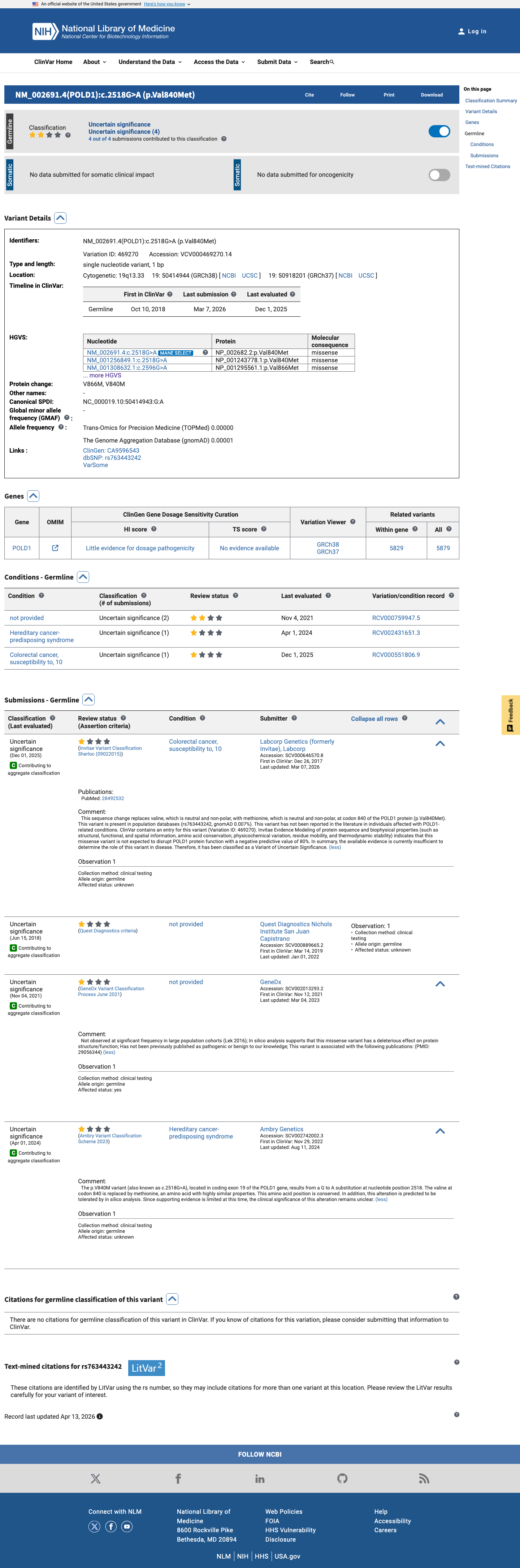 ClinVar screenshot