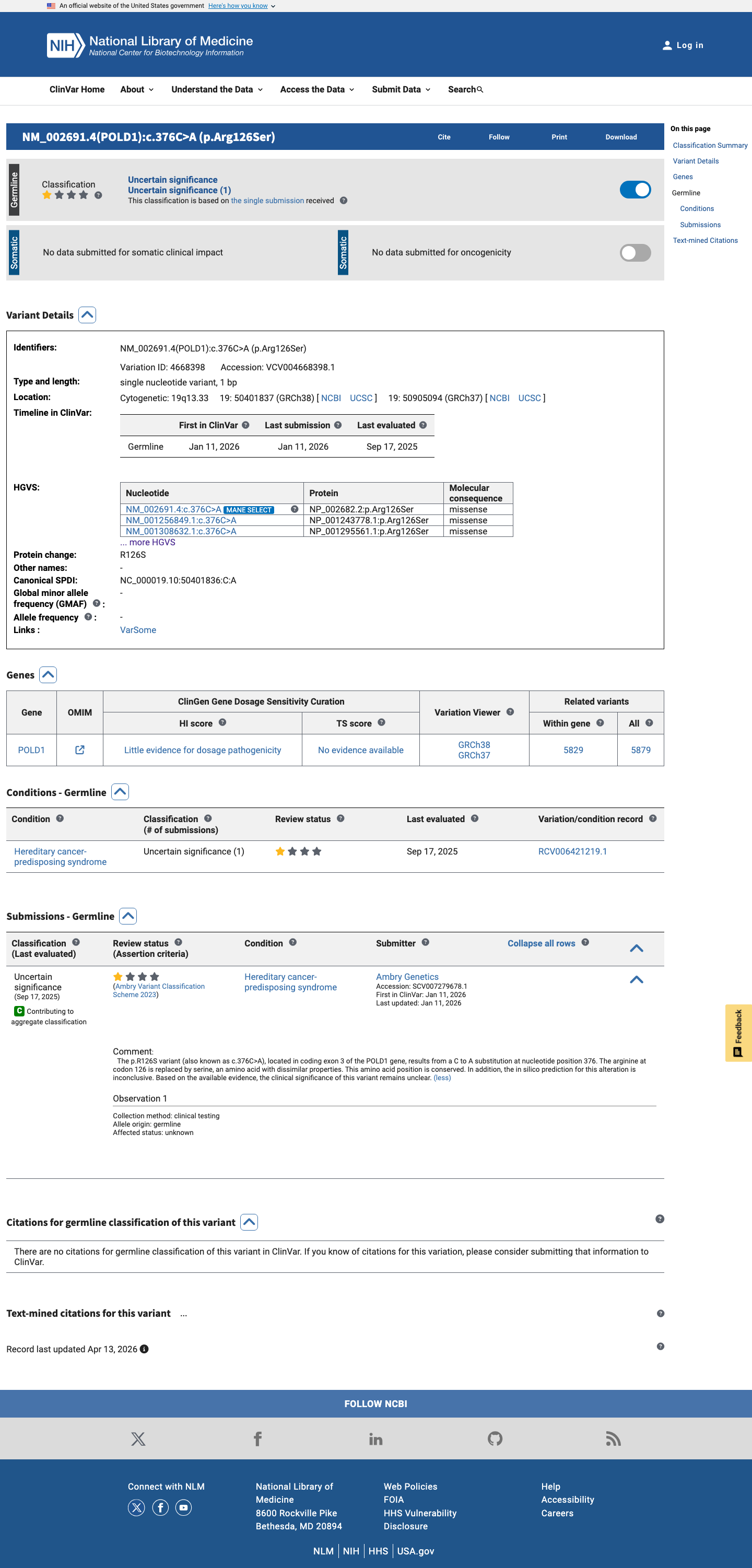 ClinVar screenshot