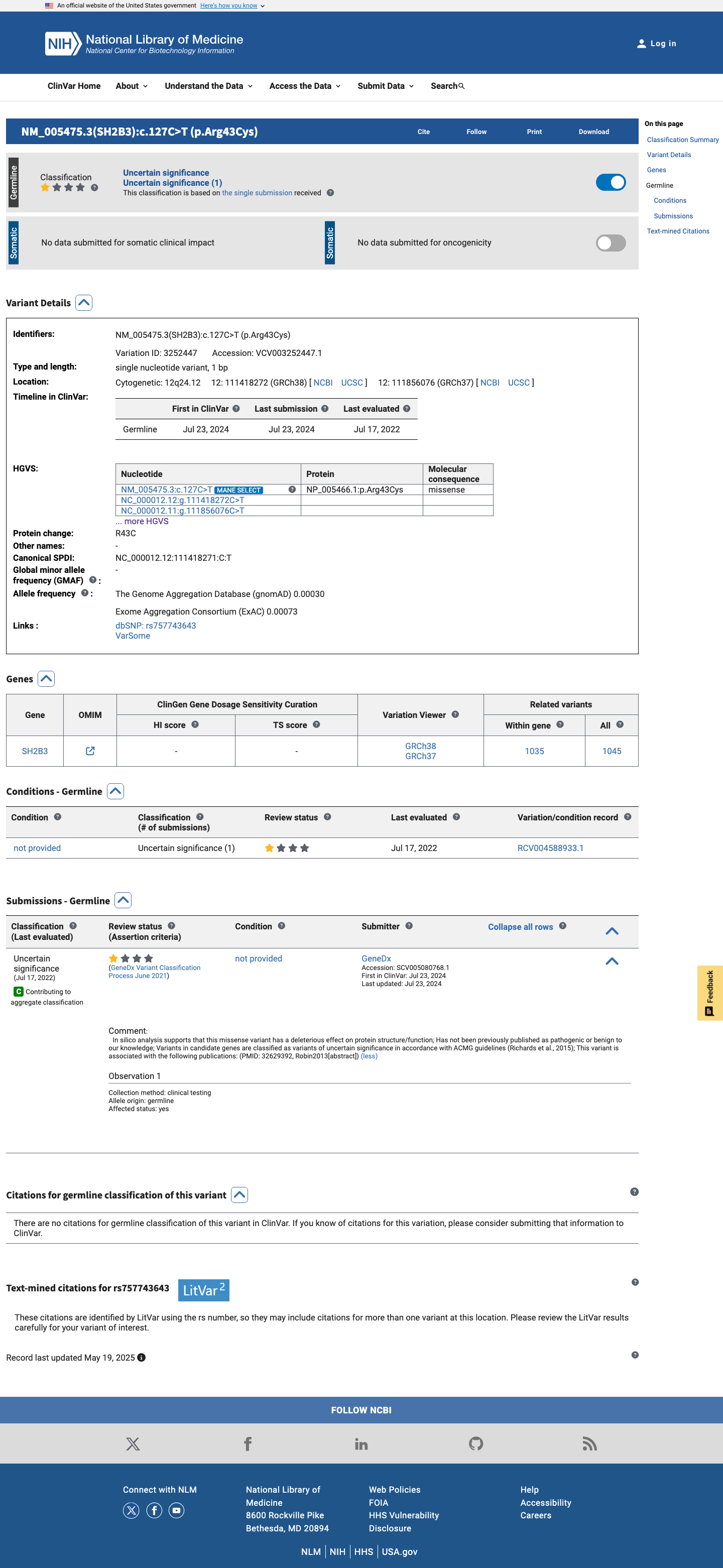 ClinVar screenshot