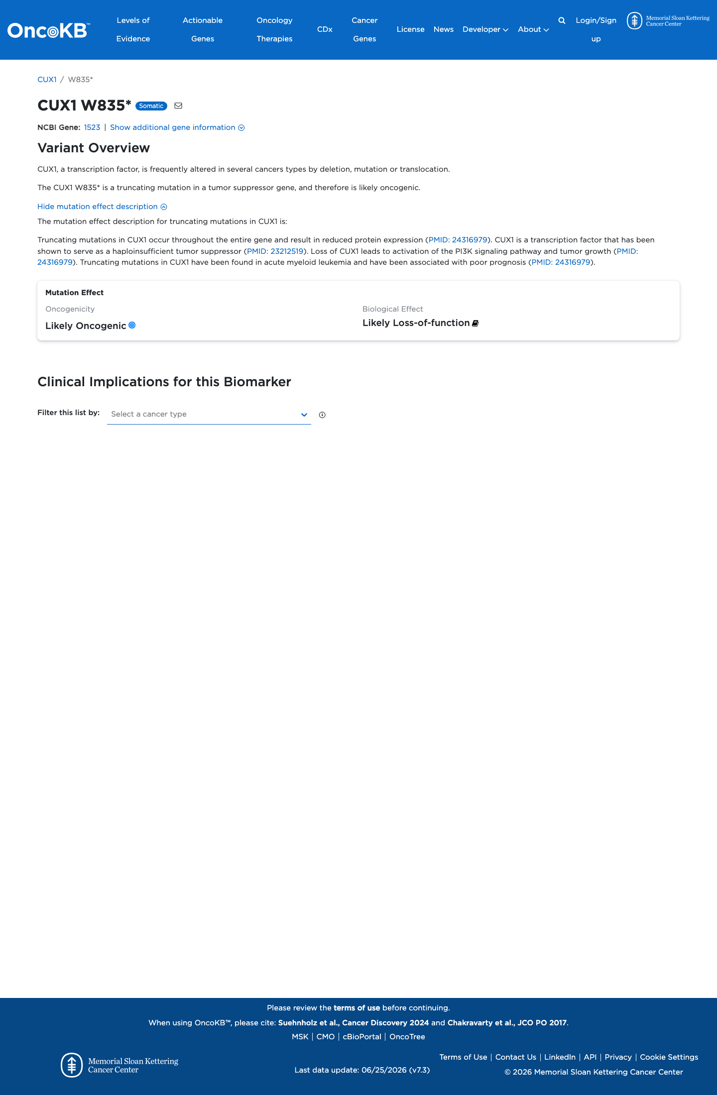 Functional / OncoKB screenshot