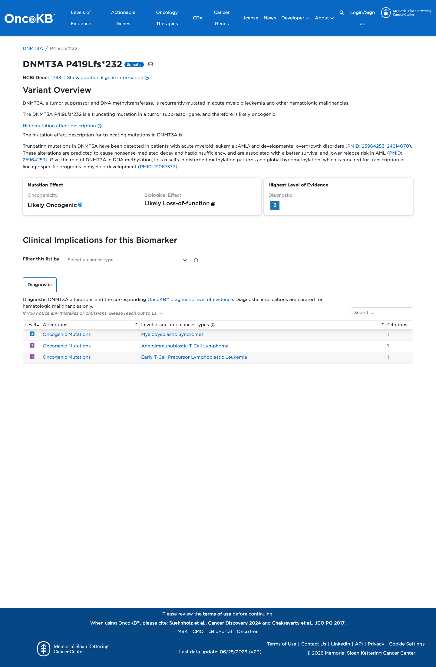 Functional / OncoKB screenshot