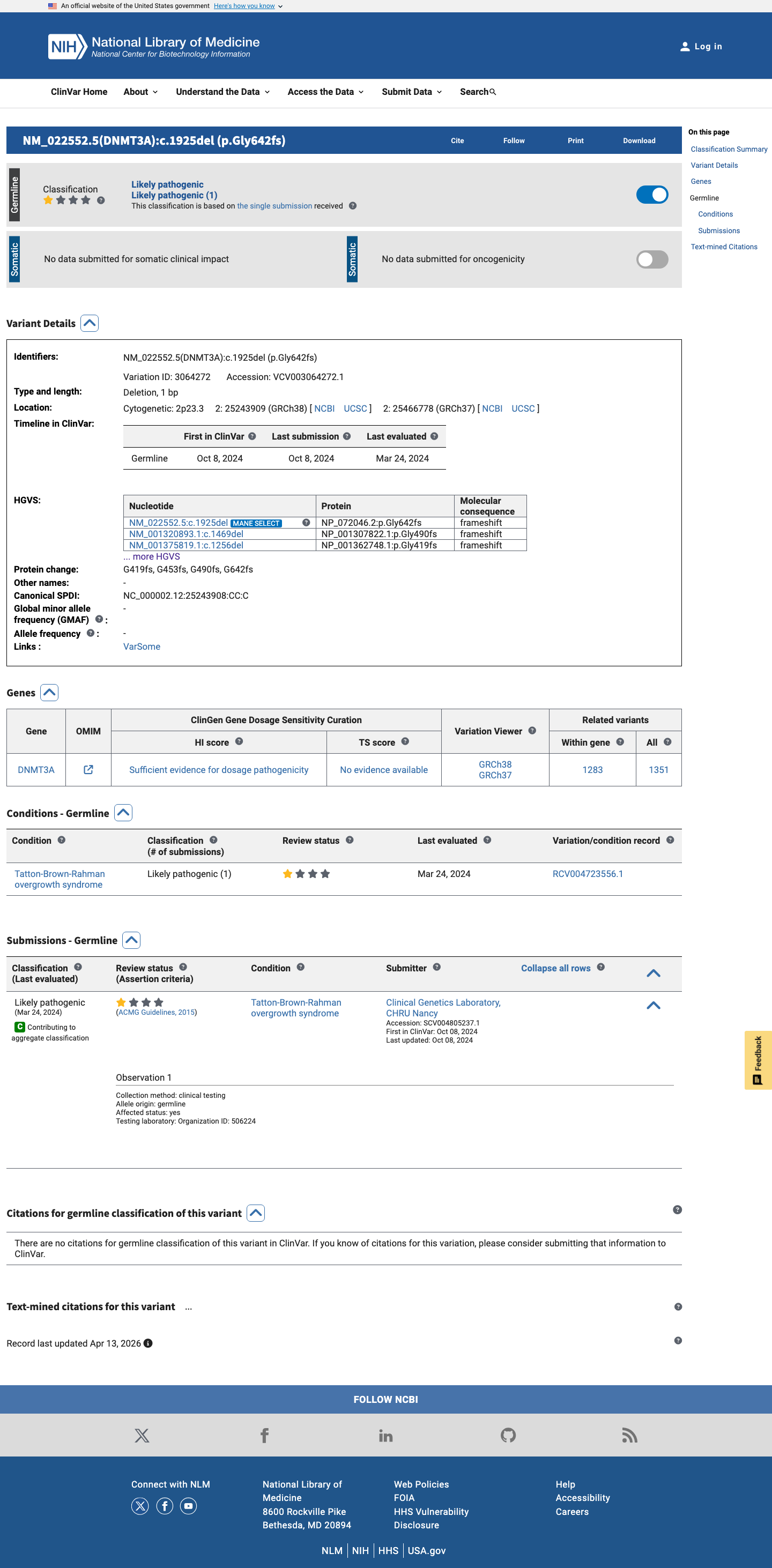 ClinVar screenshot