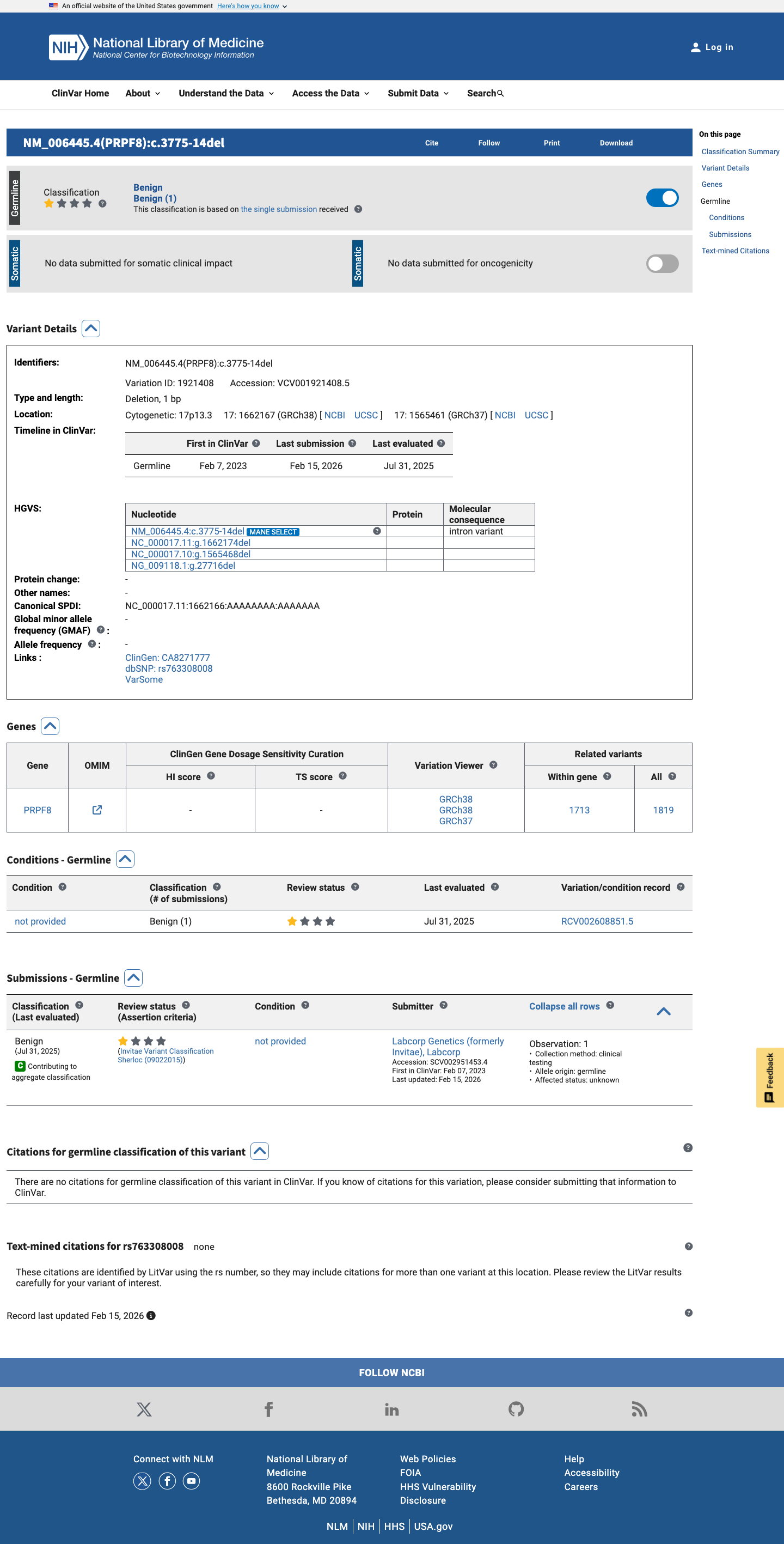 ClinVar screenshot