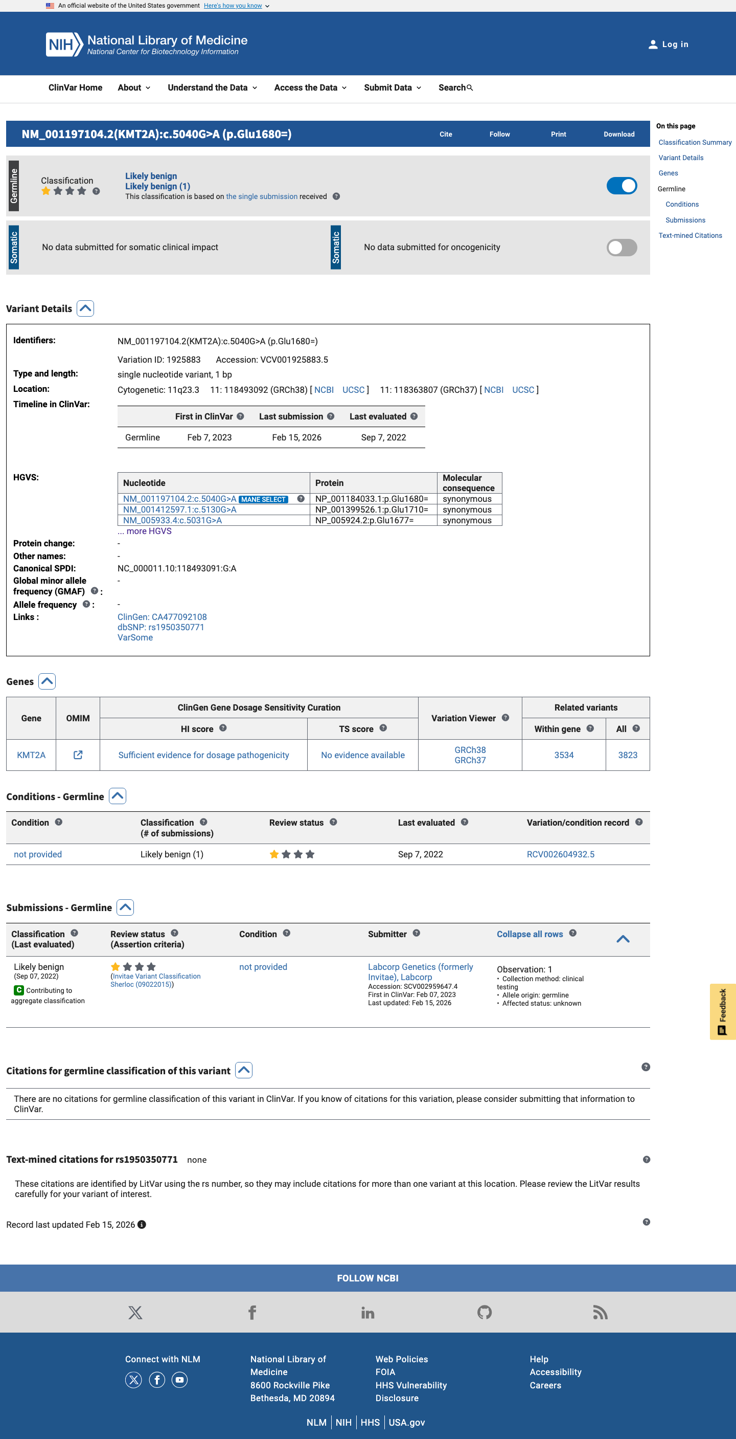 ClinVar screenshot