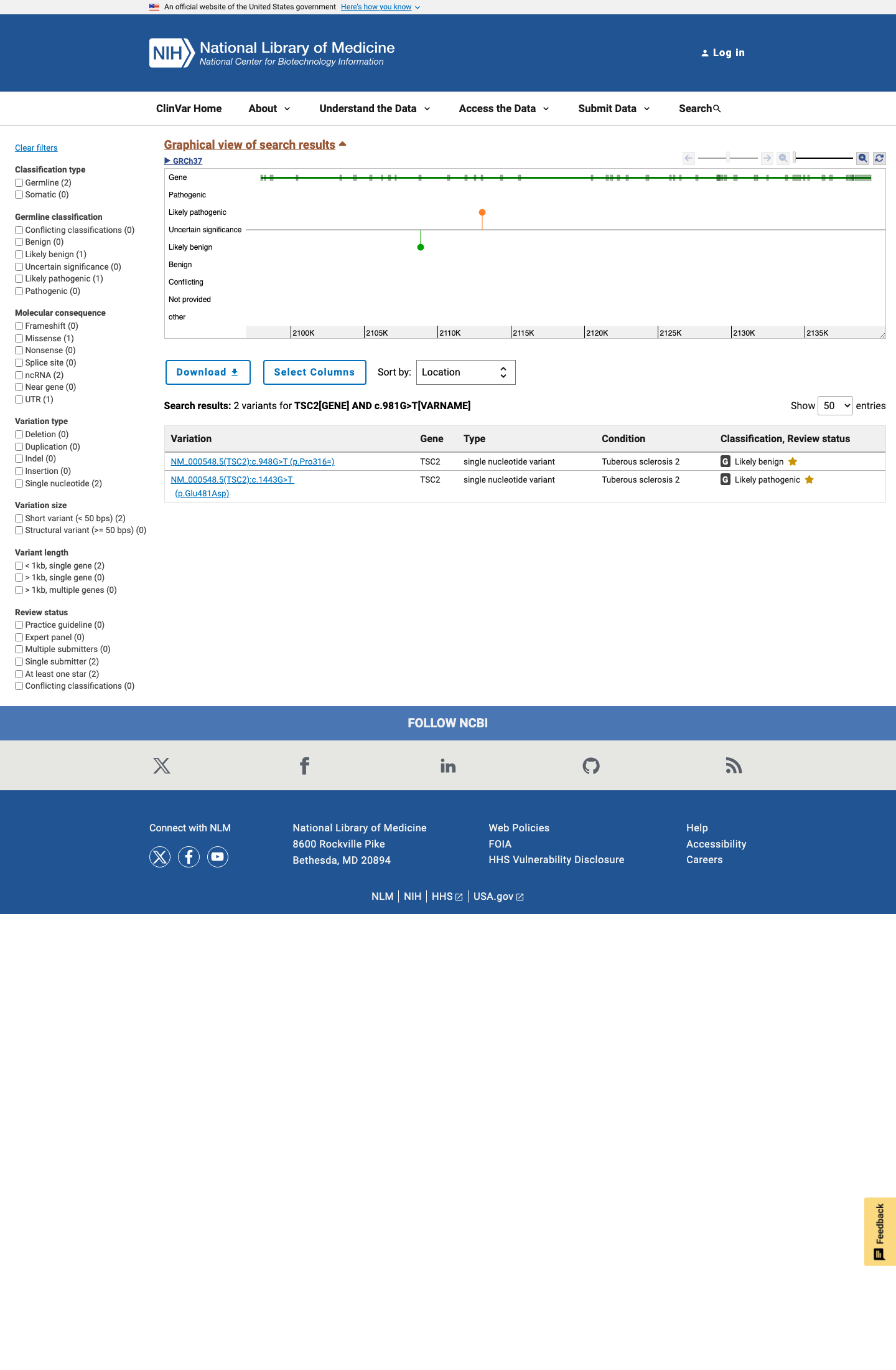 ClinVar screenshot