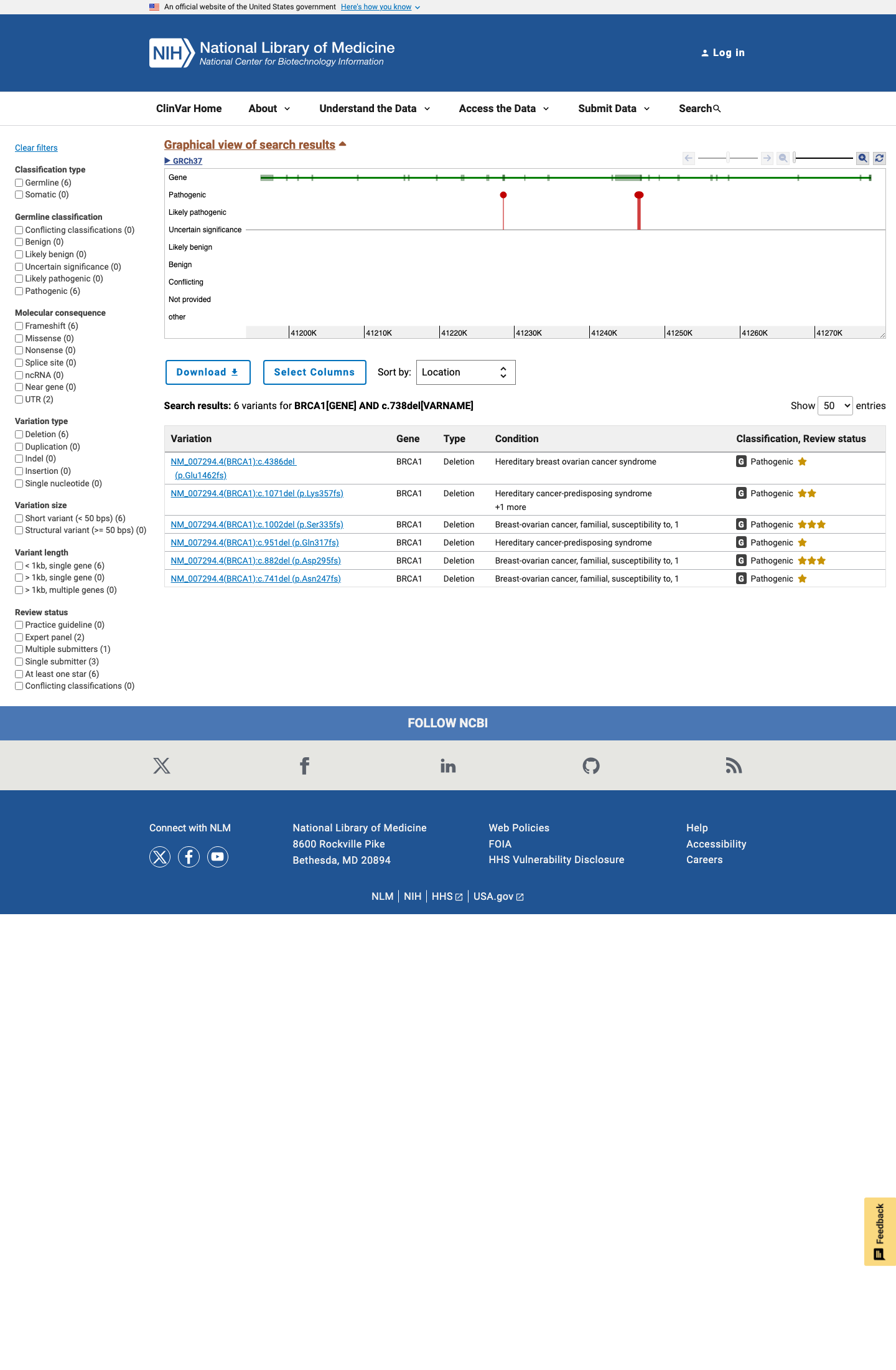 ClinVar screenshot