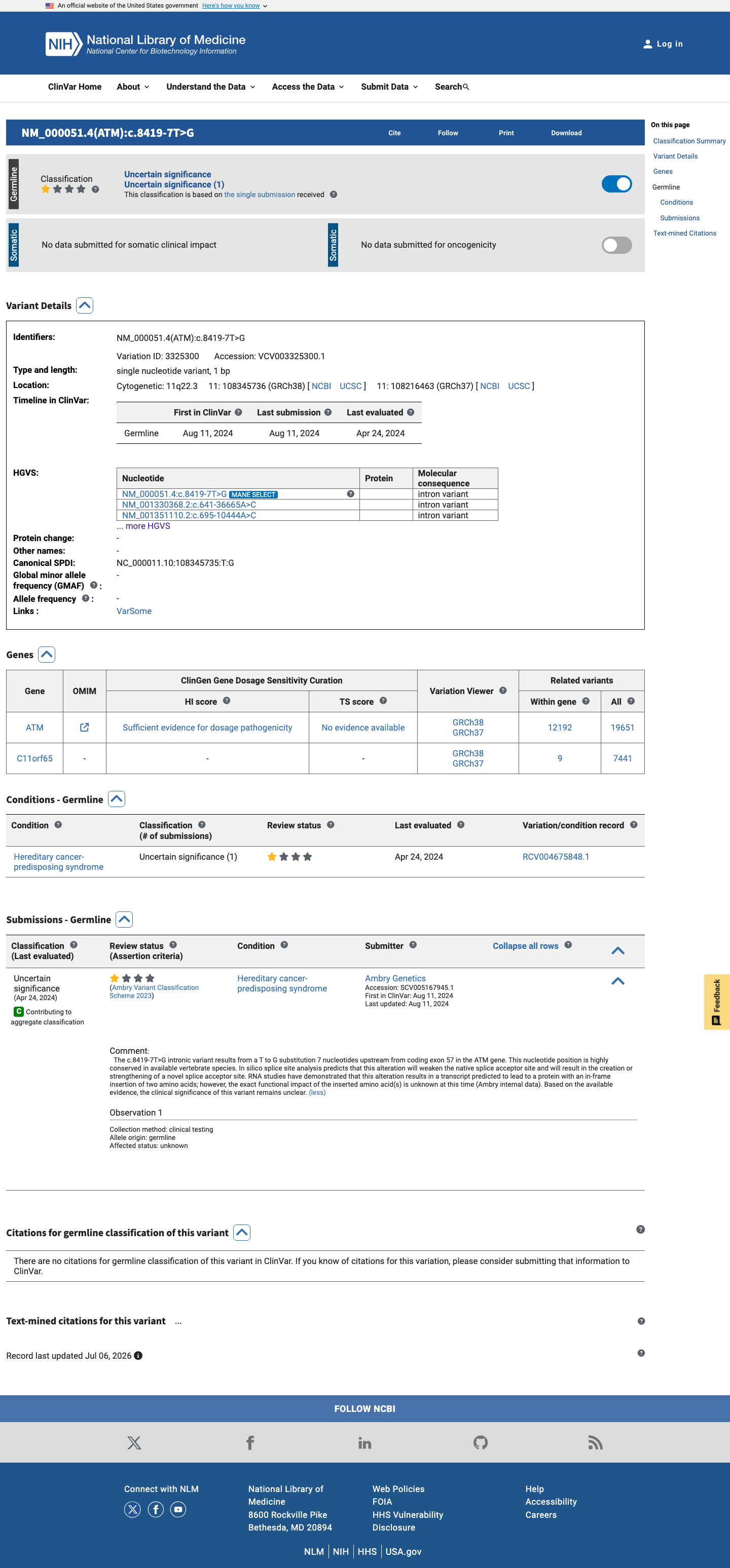 ClinVar screenshot