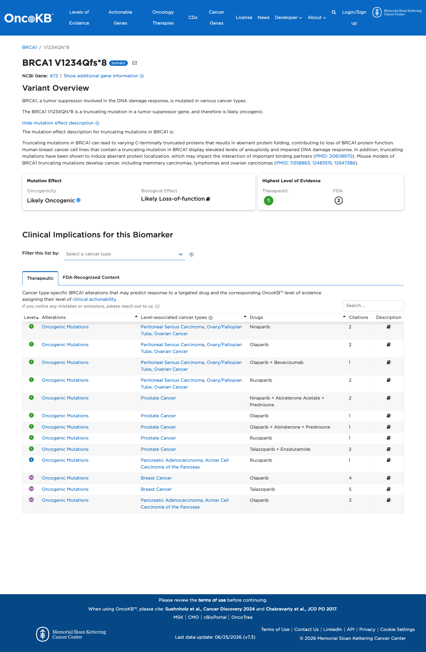 Functional / OncoKB screenshot