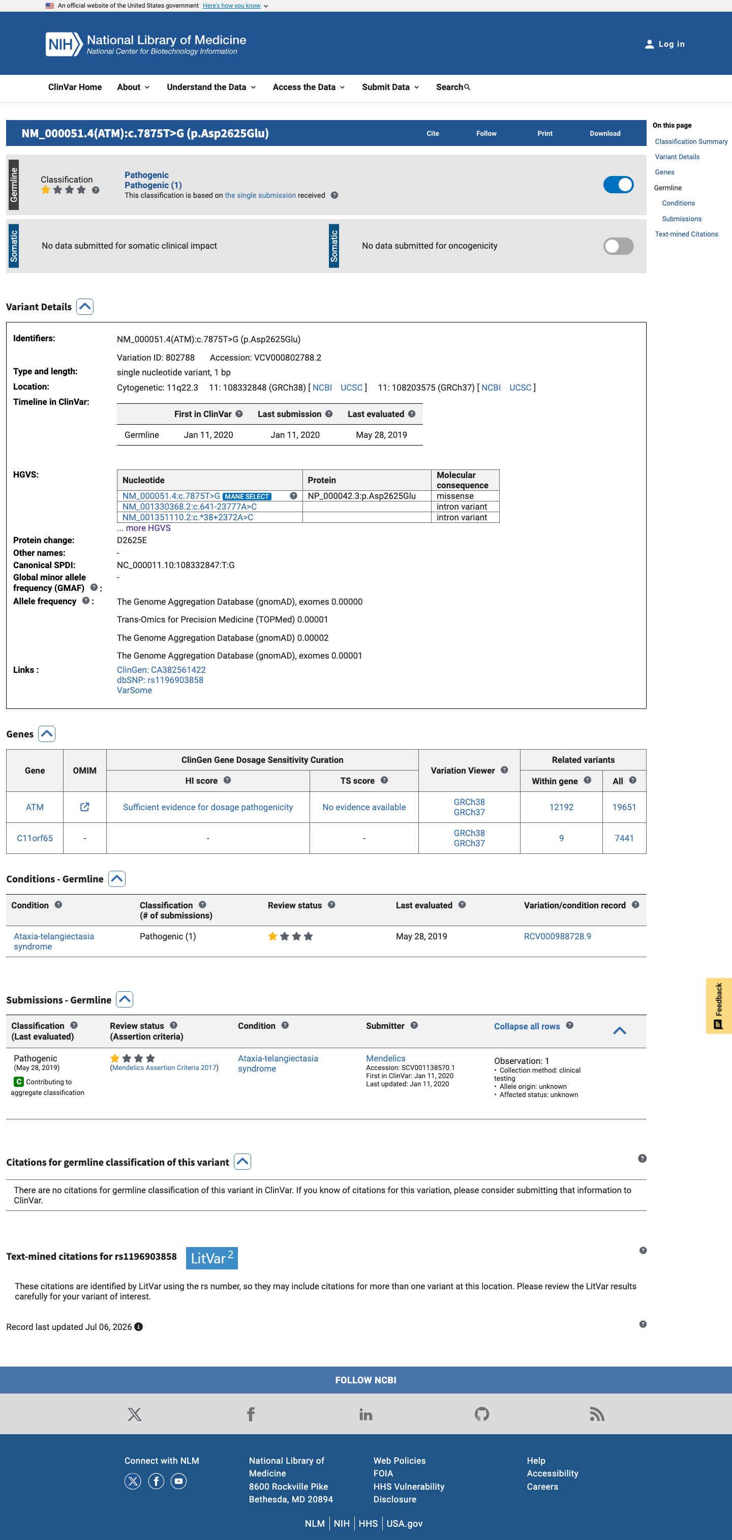 ClinVar screenshot