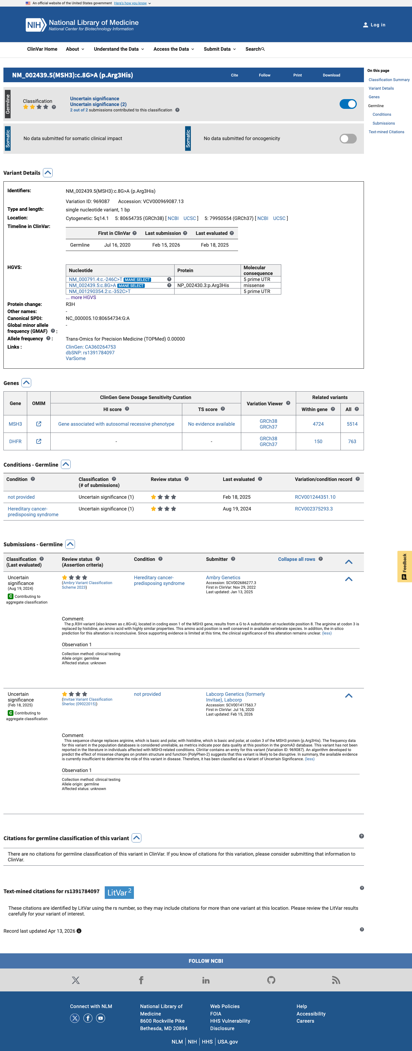 ClinVar screenshot