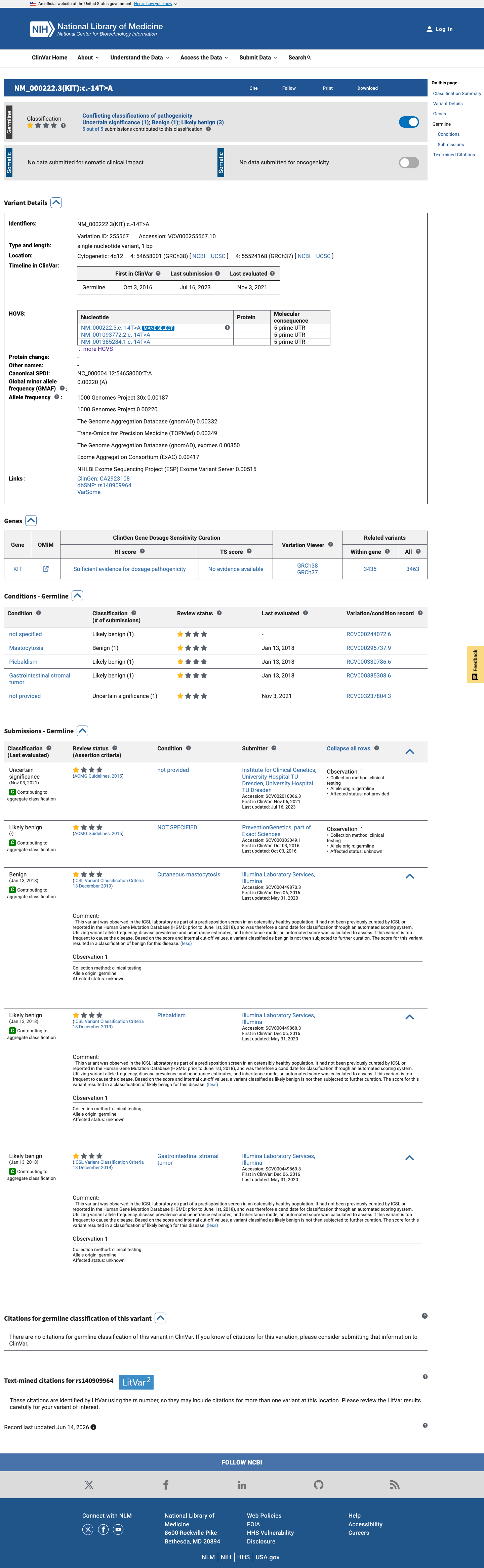 ClinVar screenshot