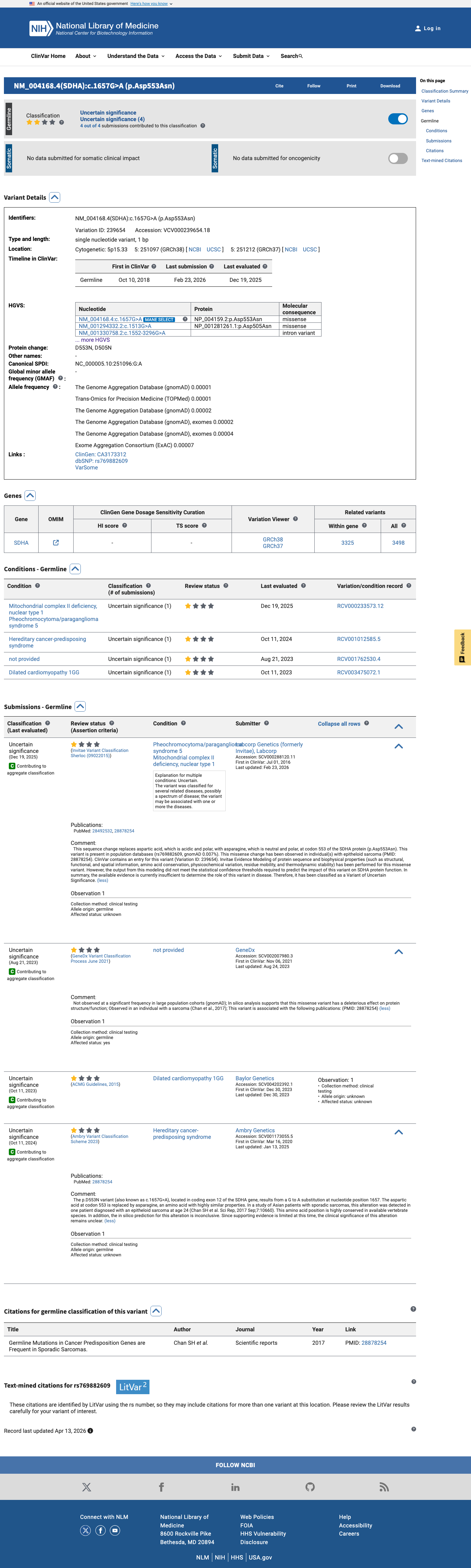 ClinVar screenshot