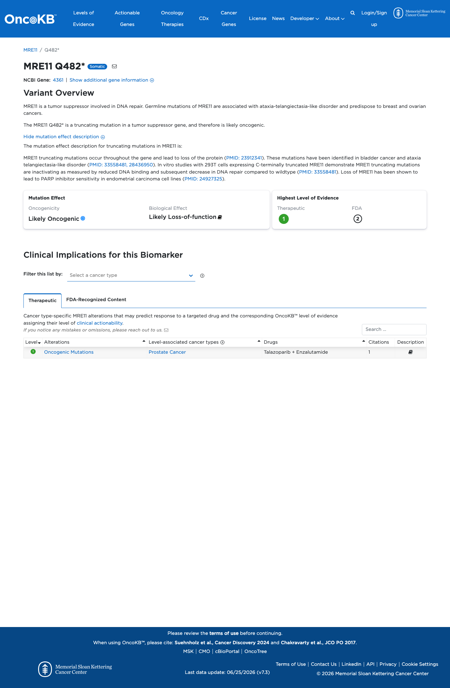 Functional / OncoKB screenshot