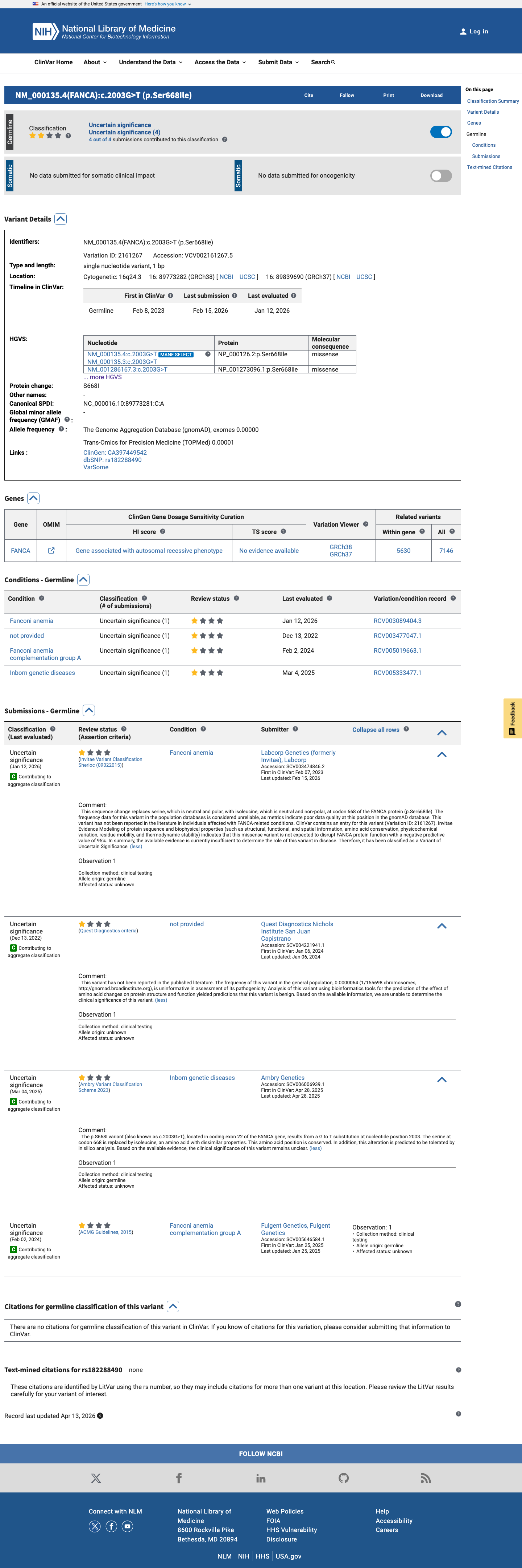 ClinVar screenshot