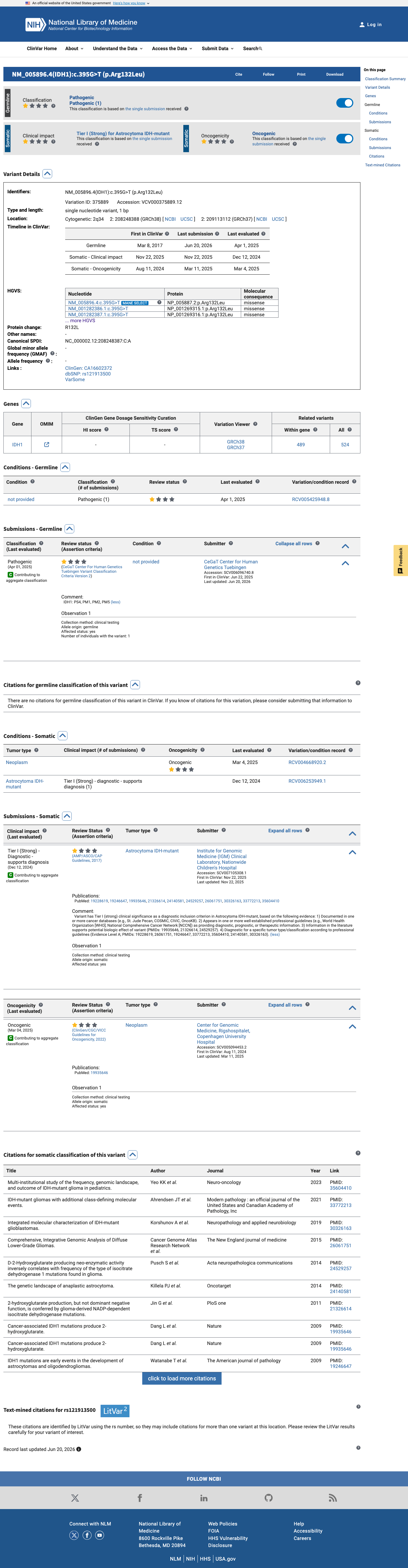 ClinVar screenshot
