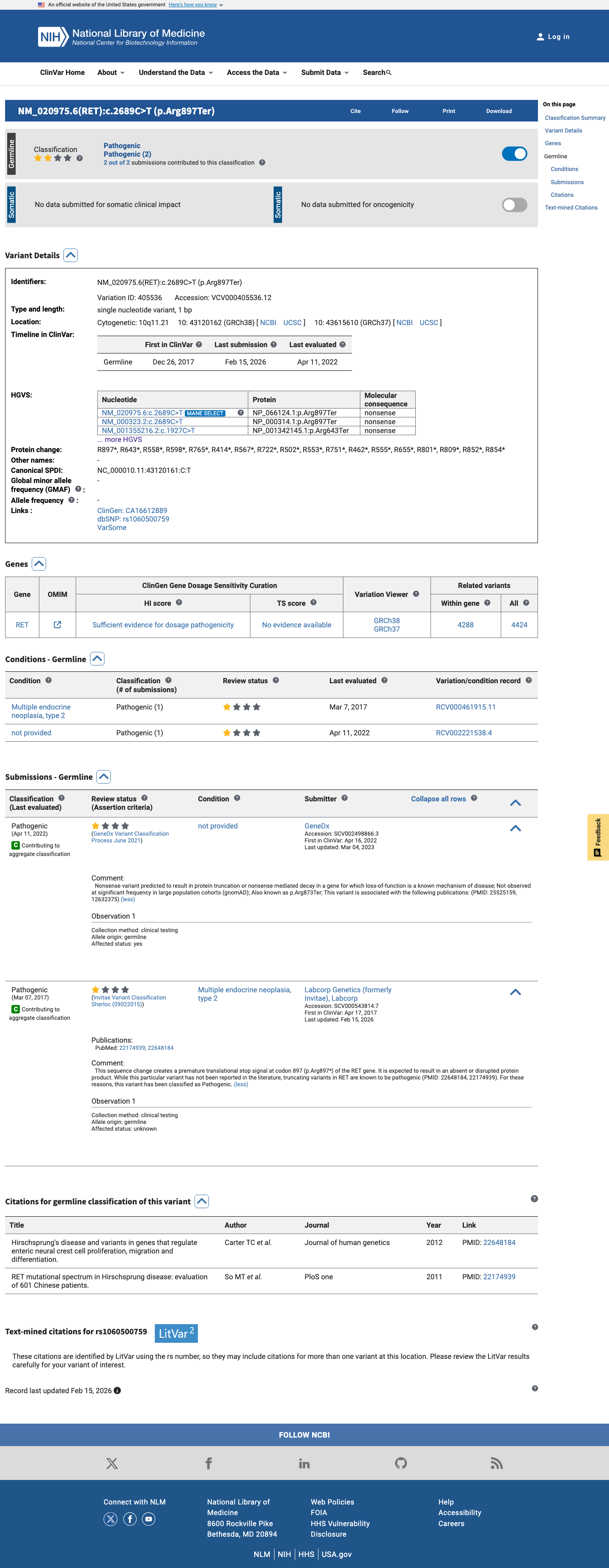 ClinVar screenshot