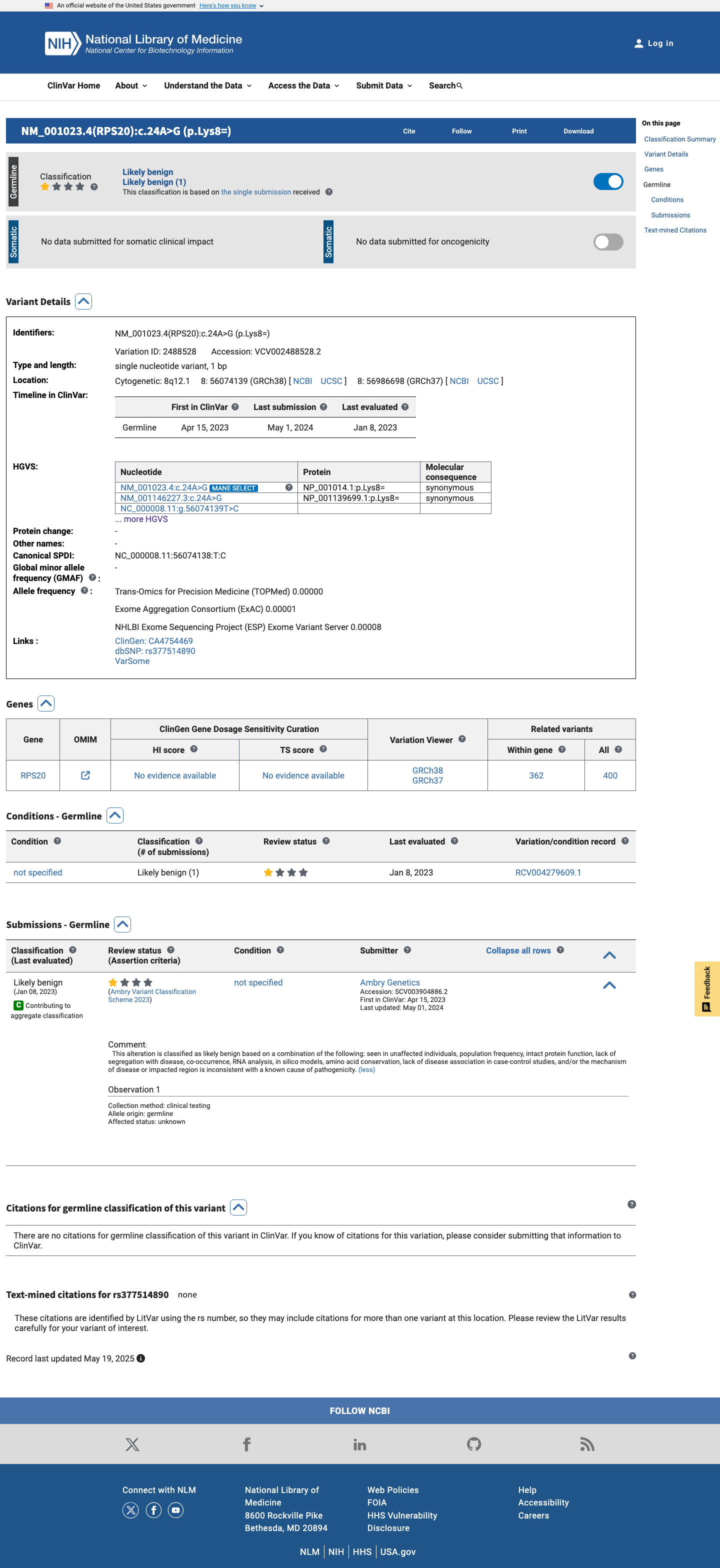 ClinVar screenshot
