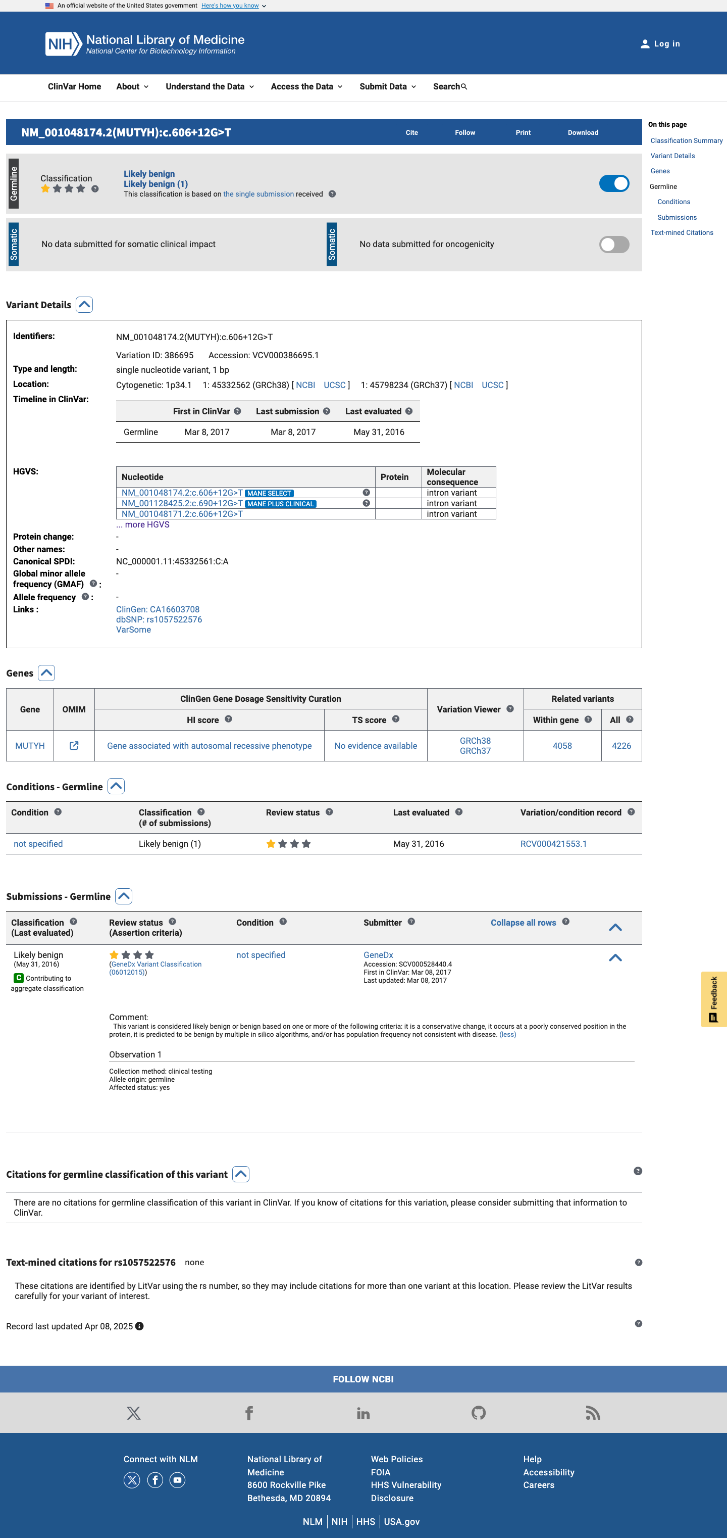 ClinVar screenshot