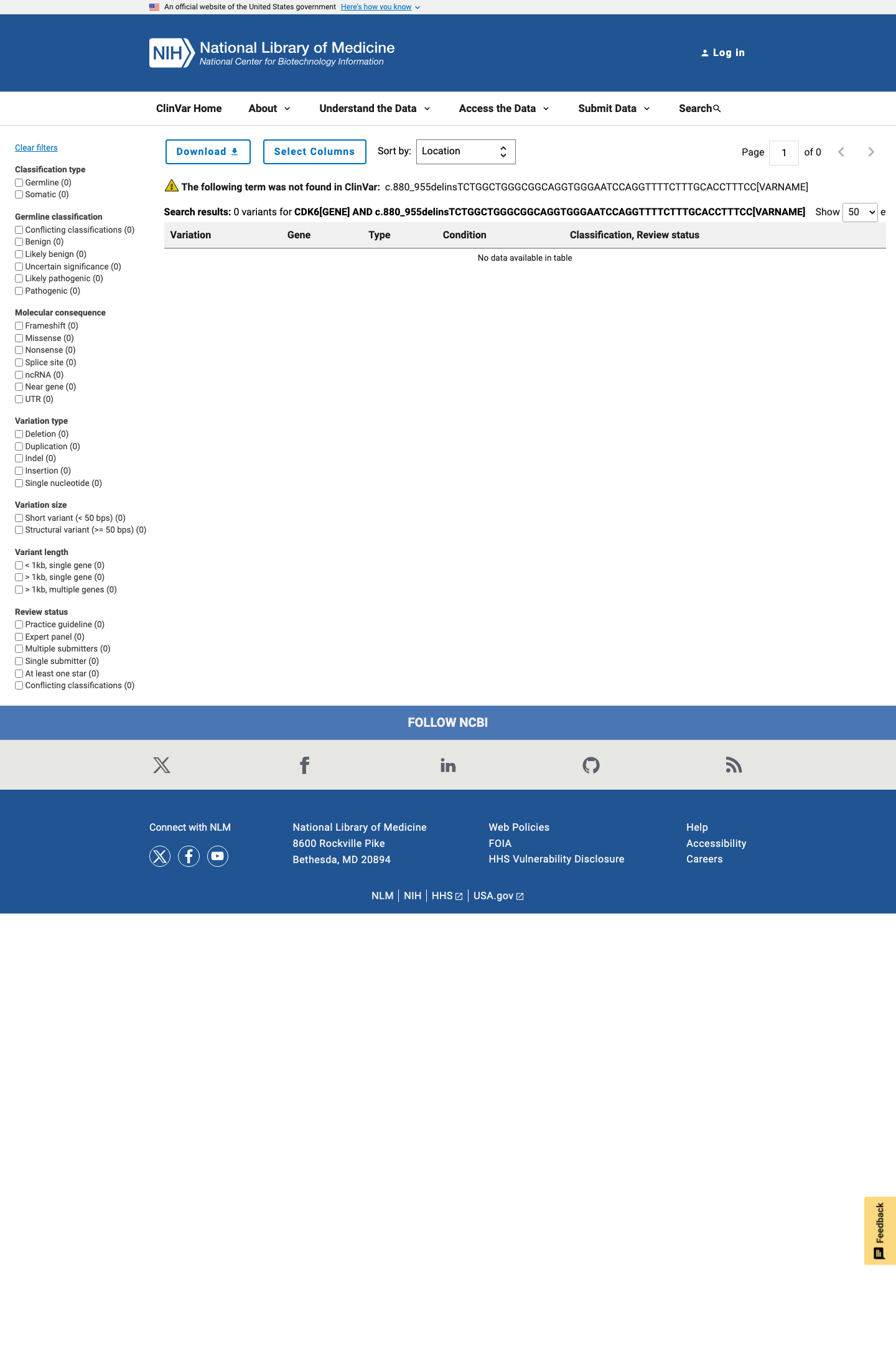 ClinVar screenshot