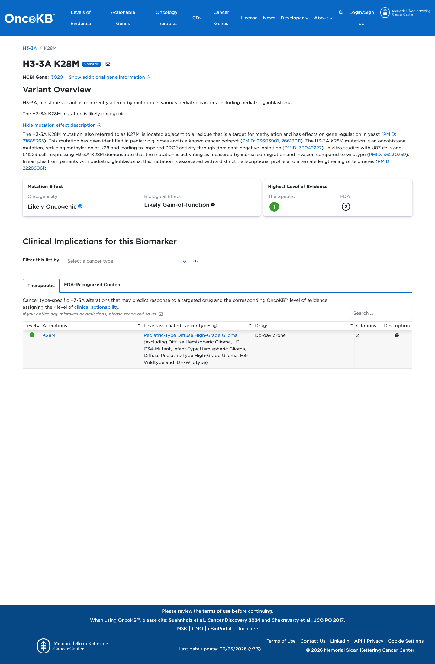 Functional / OncoKB screenshot
