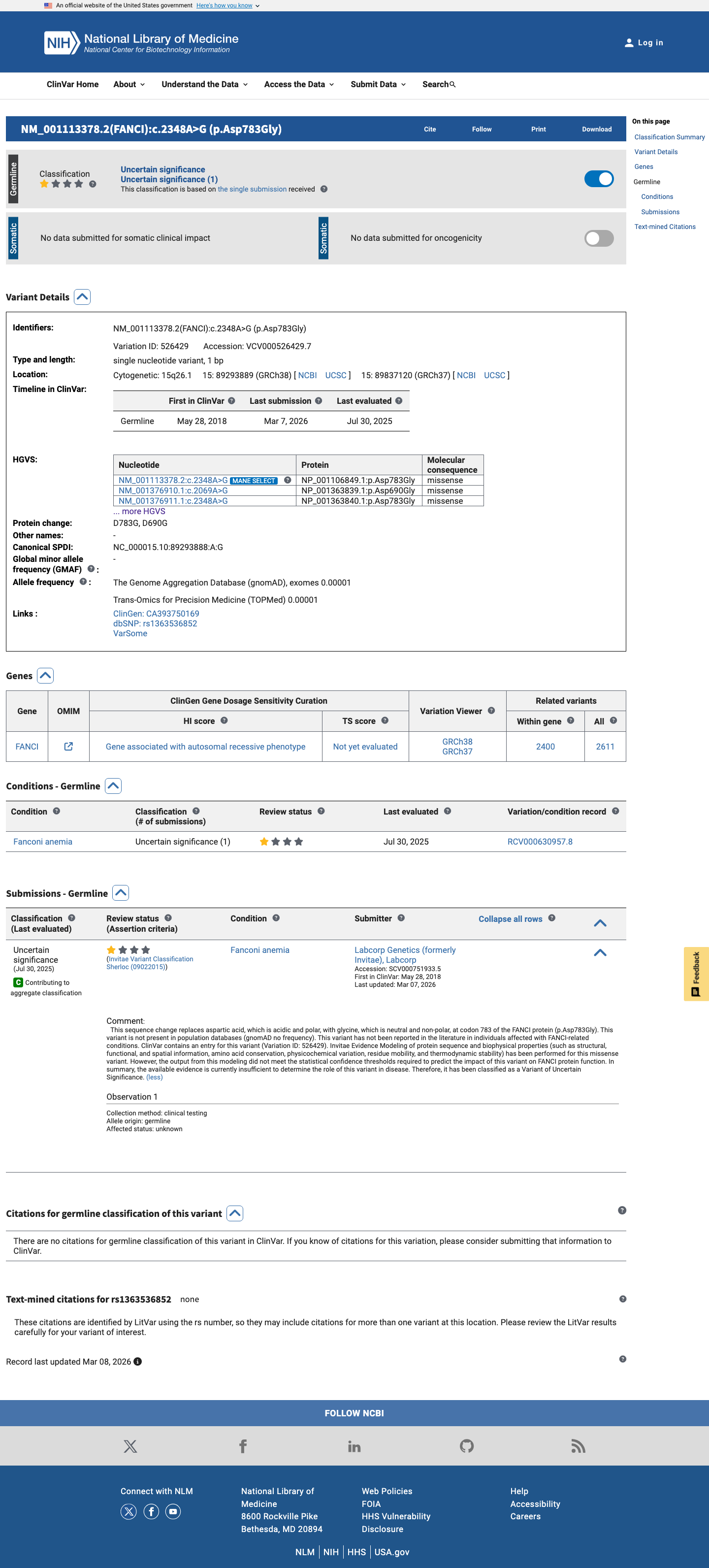 ClinVar screenshot