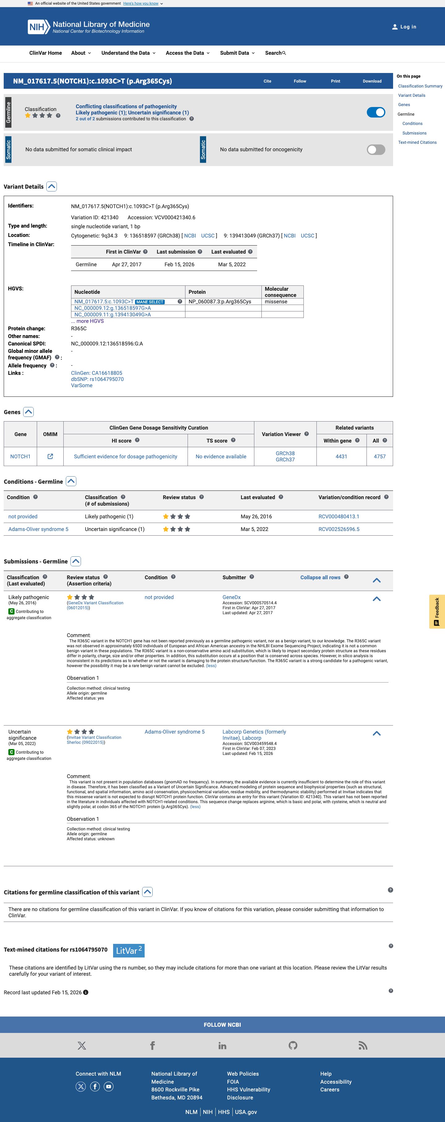 ClinVar screenshot