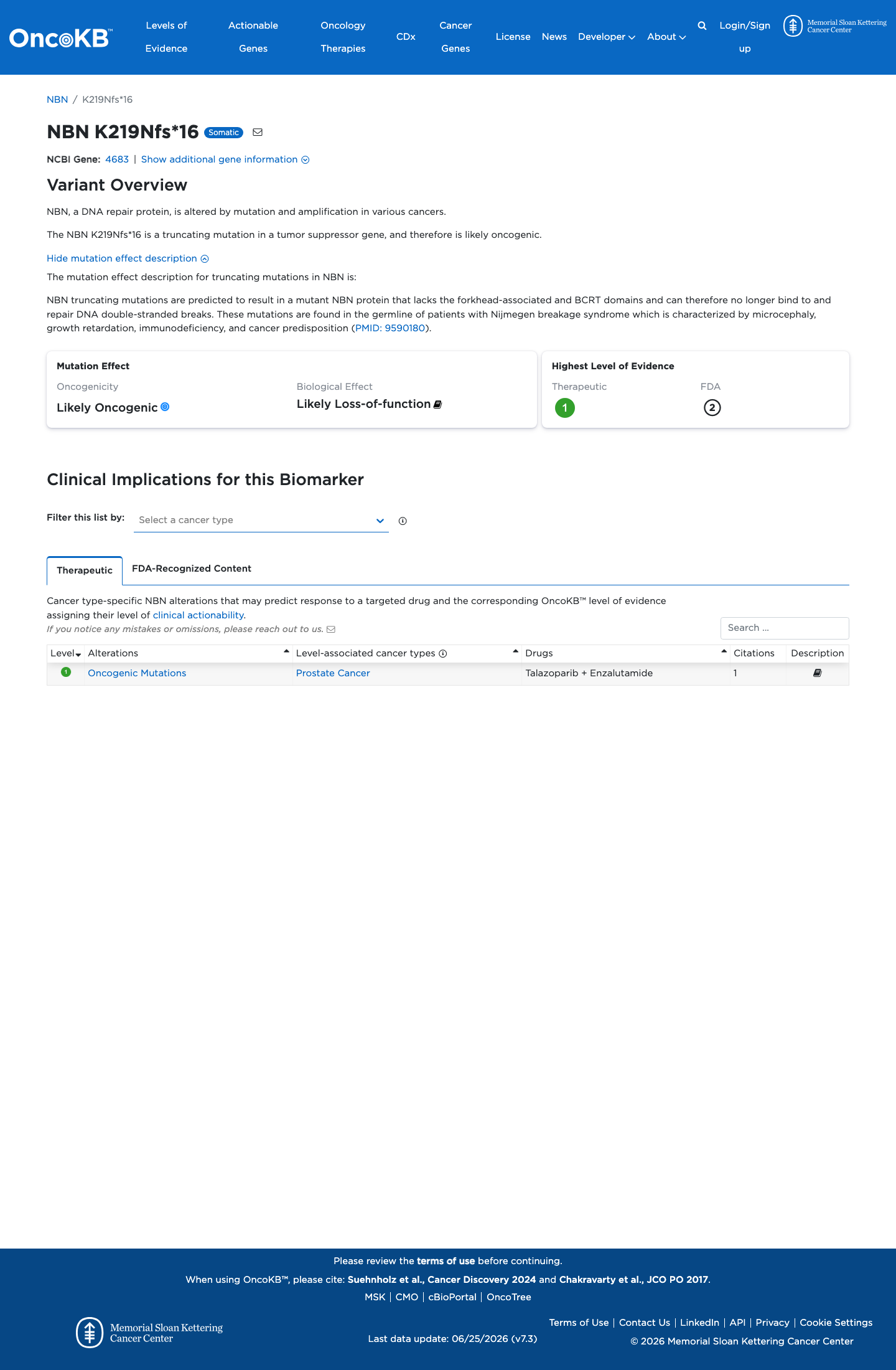 Functional / OncoKB screenshot