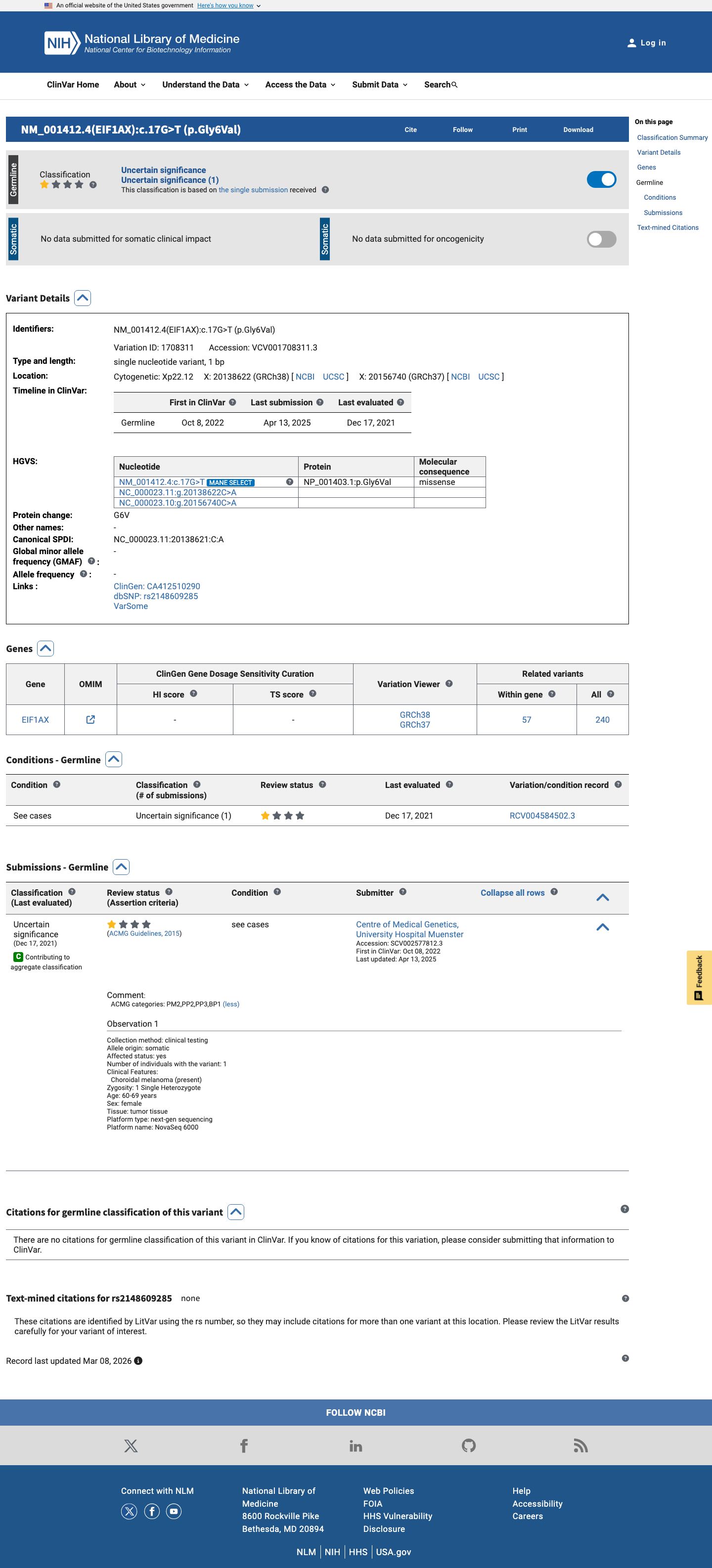 ClinVar screenshot