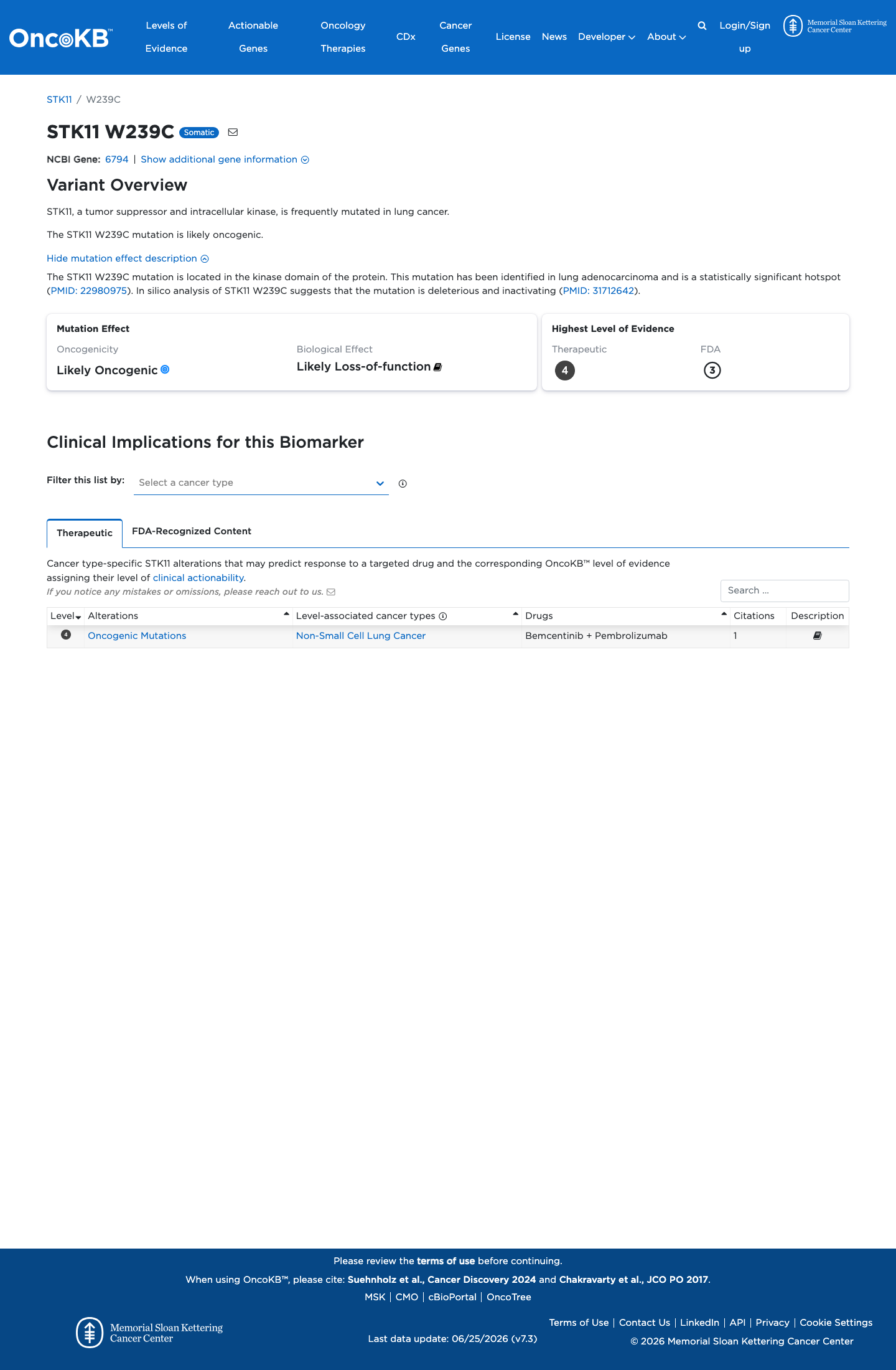 Functional / OncoKB screenshot